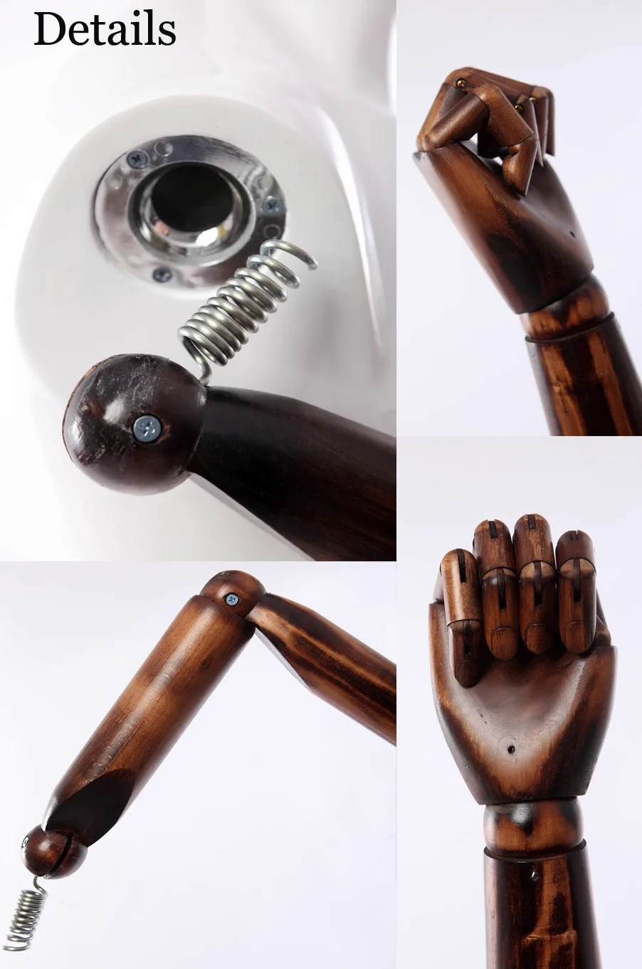 Manichino da sarto, fodera in lino, parte superiore del corpo e testa, braccia e dita in legno, regolabile a piacere, supporto in legno scuro (A-9-T-G maschio)