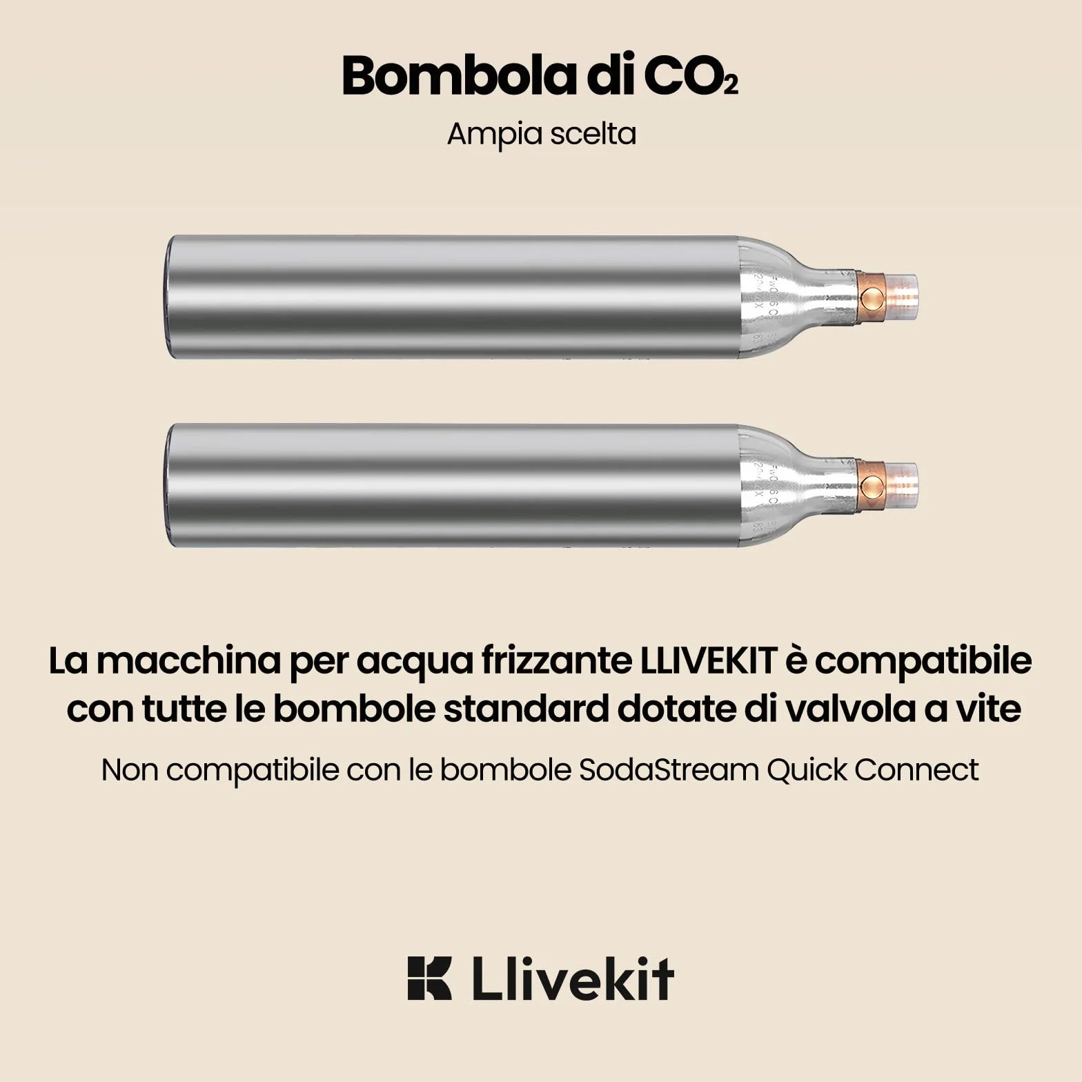 LLIVEKIT Gasatore d’acqua con 4 Livelli di Effervescenza, Bottiglie PET 0,5 L e 1 L, Acciaio Inox, Nero