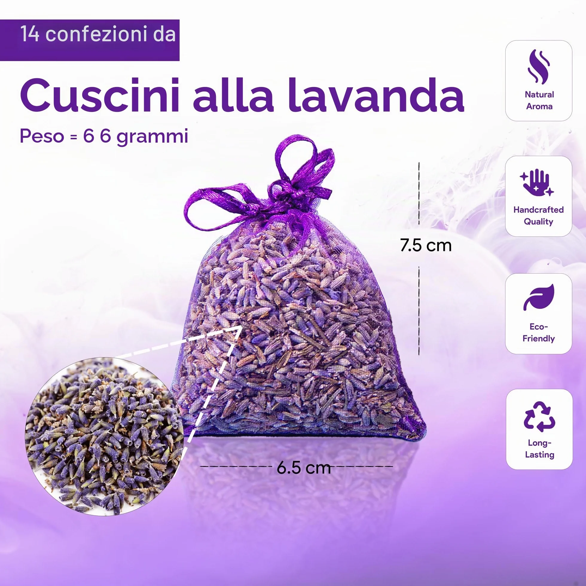Sacchetti di Lavanda - Set di 14 Lavanda Sacchetti Profumatori Armadio e Cassetti – Profumatore Naturale Casa e Auto, Antitarme per Armadi Vestiti – Sacchetti Profumati per Armadio