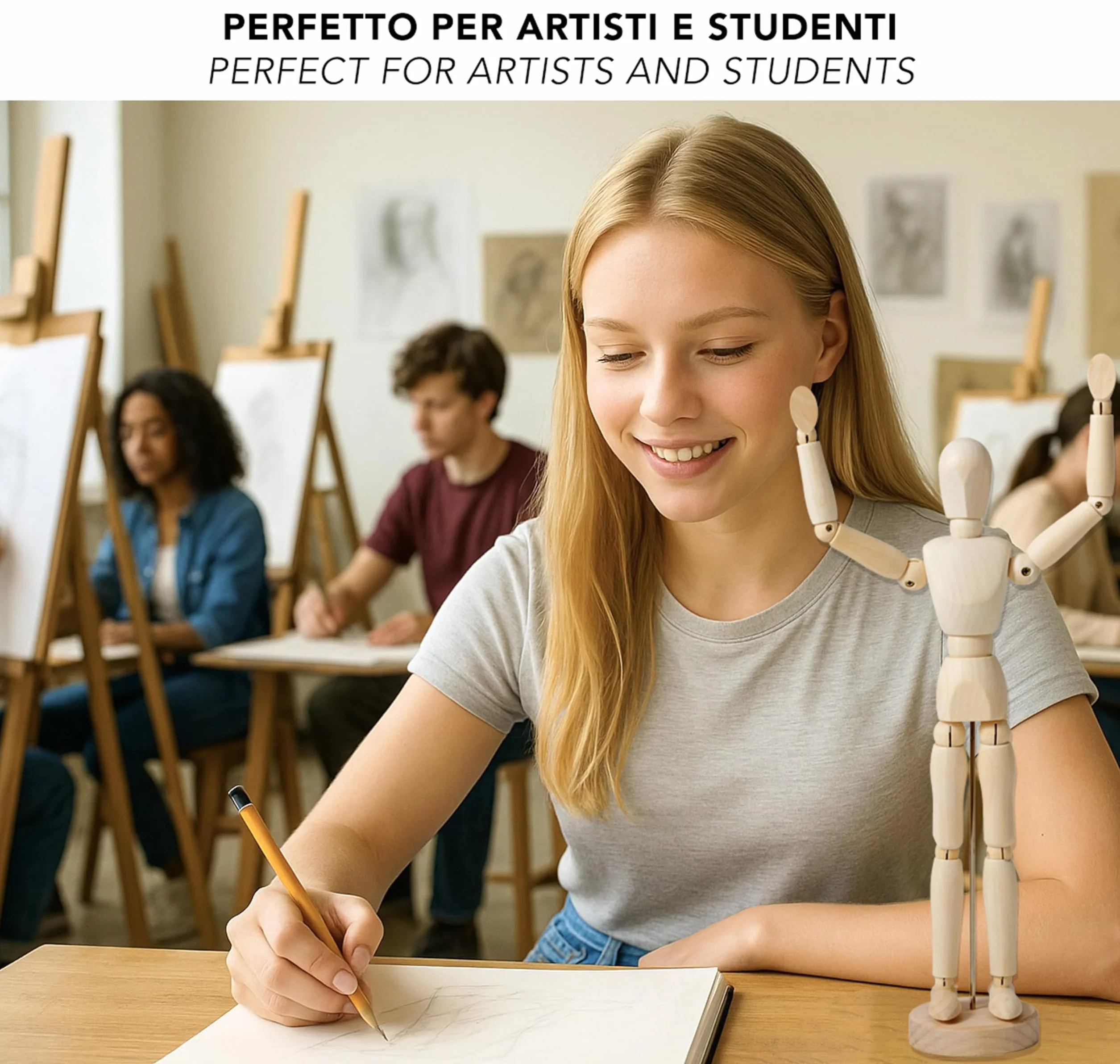 IPEA Manichino in Legno da Disegno 30 cm Snodabile Flessibile Figura con Base