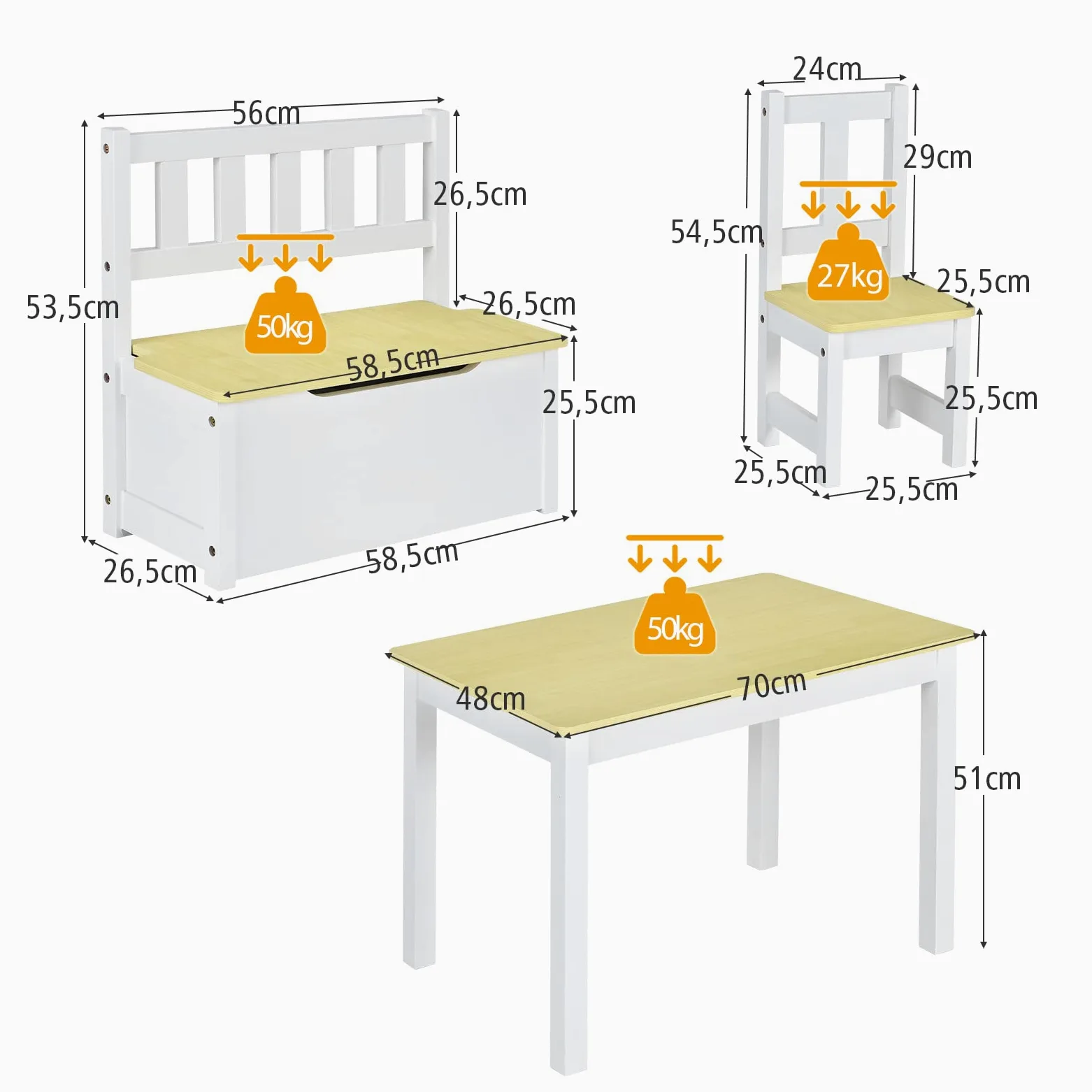 COSTWAY Set 4 Pezzi Tavolo e Sedie per Bambini, 2 in 1 Tavolino Attività di Legno per Bambini con 2 Sedie e 1 Panca, per Giocare Disegnare Leggere e Mangiare (Naturale)
