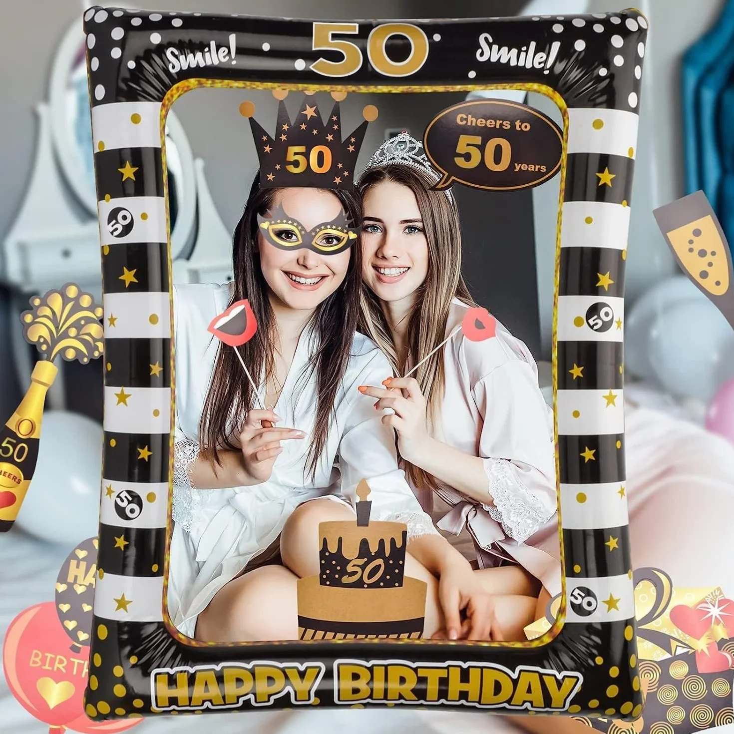 Cornice per foto compleanno 50 Anni, Set oggetti scena, Photo Booth Accessori Fai da Te