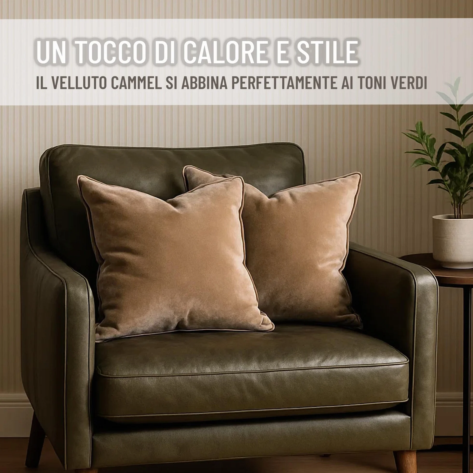 Set di 2 Fodere decorative per Cuscino. Modello OXFORD. Realizzate in velluto extra morbido. Design moderno con bordo a contrasto. Imbottitura non inclusa. (Camel/Marrone, 45x45cm)