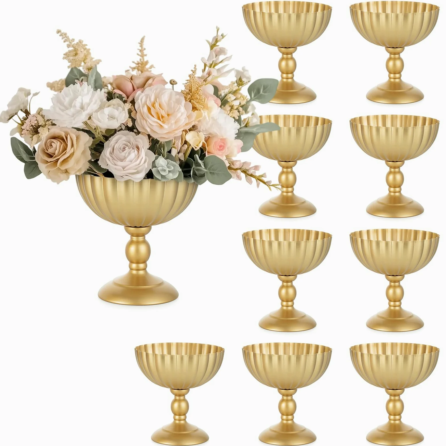 Sziqiqi Oro Vaso per Centrotavola Matrimonio: Vasi Alti 20 cm per Decorazioni da Tavola - Vaso a Urna in Metallo per Composizione Fiori Set di 10 - Vasi Elegante per Festa Compleanno Natale