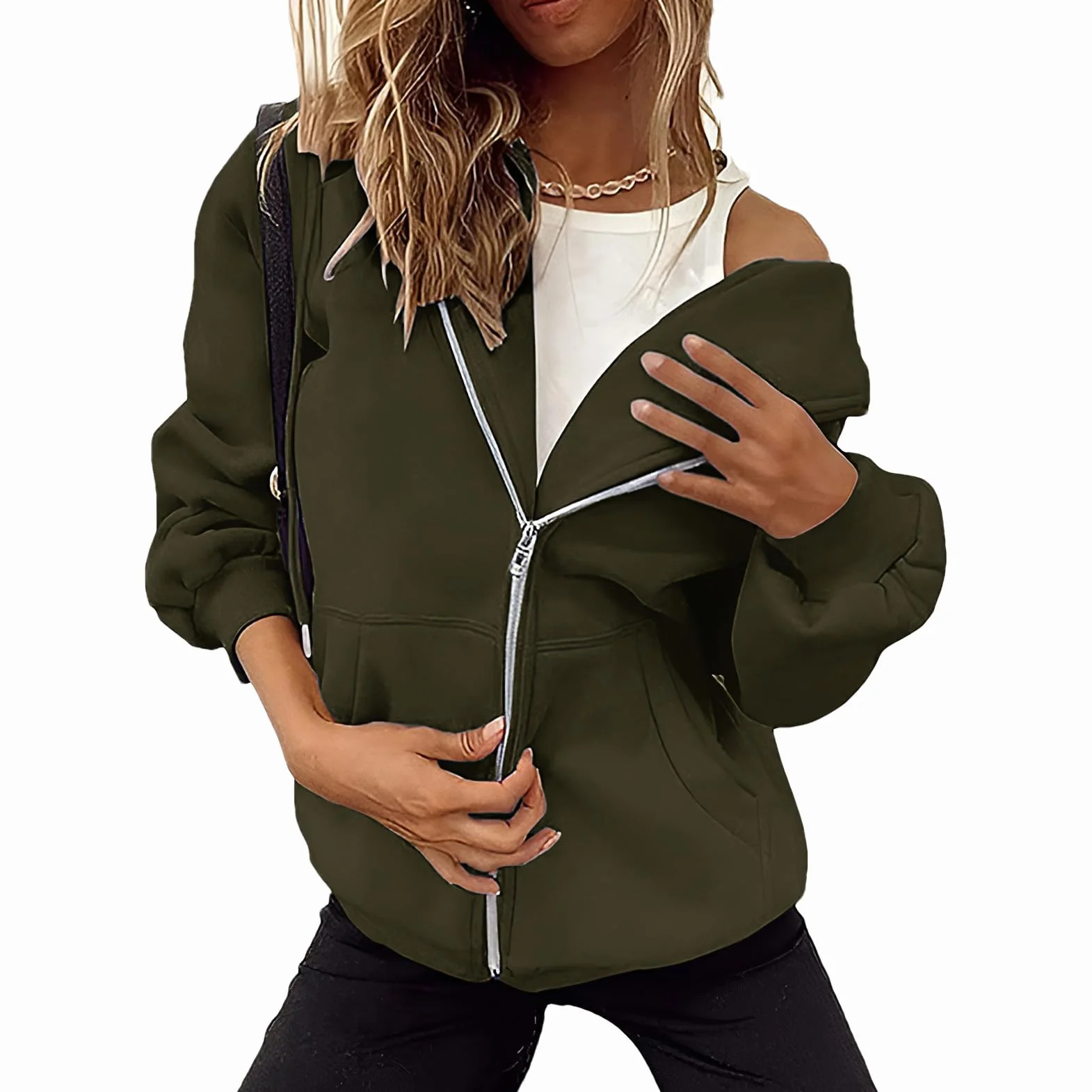 amropi Felpa da Donna Sportivo Giacca con Cappuccio a Cerniera Cappotto Casual Giubbotto