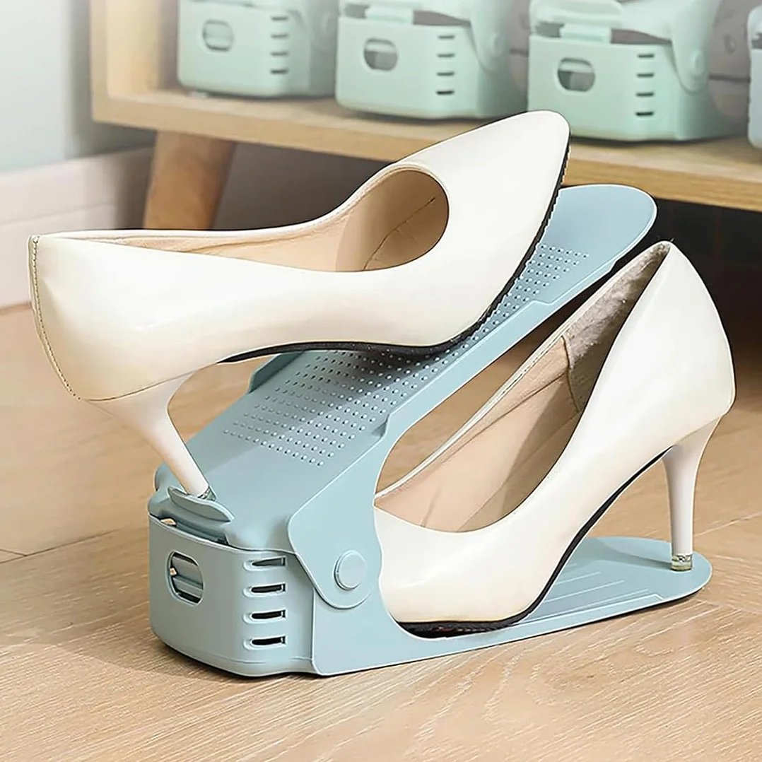 Employerp - Scarpiera autoportante a doppio strato, a doppio strato, regolabile, salvaspazio, organizer per scarpe per armadio (10 pezzi, bianco)