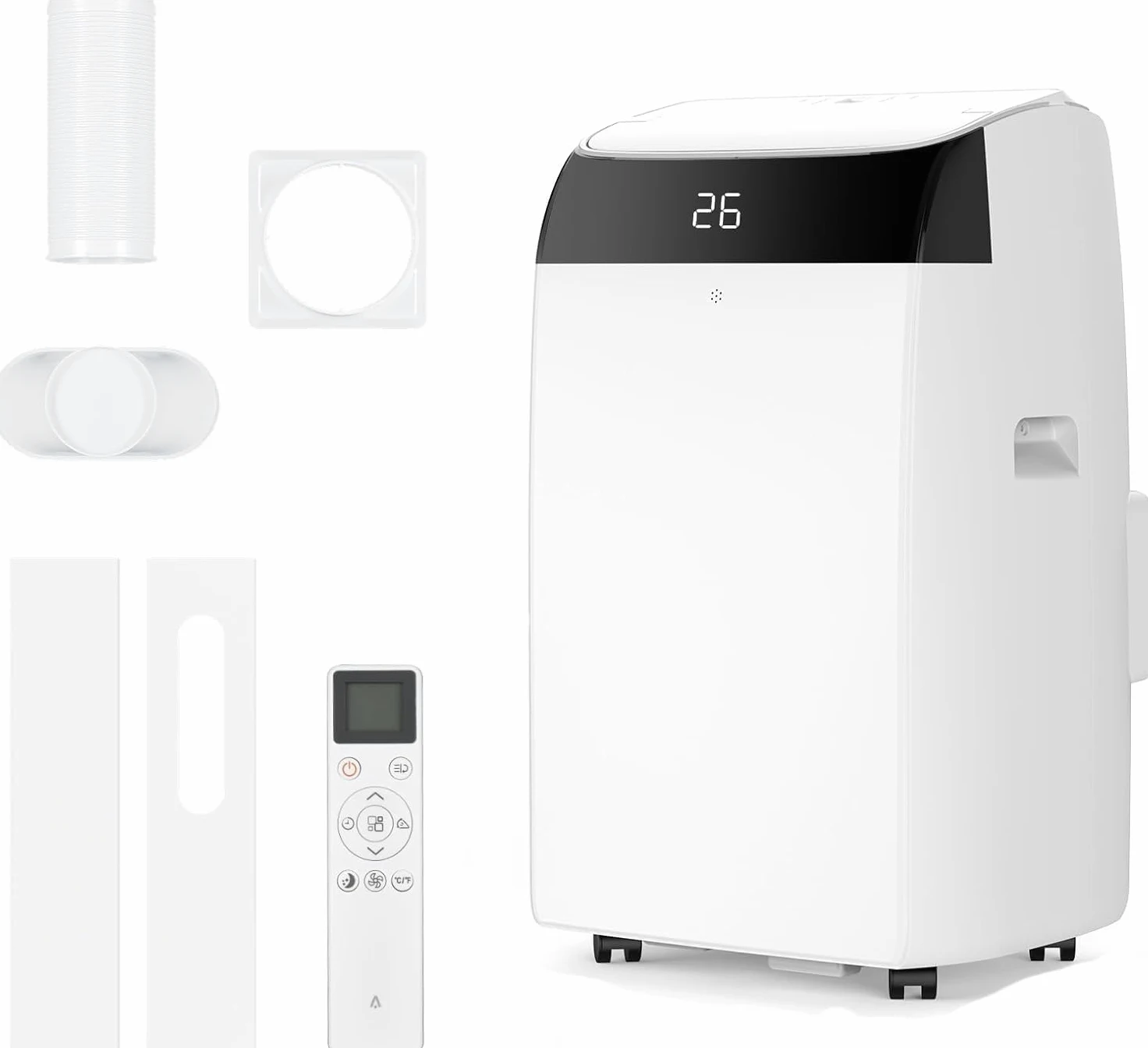 GarveeHome Condizionatore Portatile 12000 BTU 4in1 Funzionamento Silenzioso Display Digitale Telecomando Timer 24Ore Tubo Scarico Kit Finestra Raffreddamento fino 51m² Casa Ufficio (12000 BTU 4-in-1)