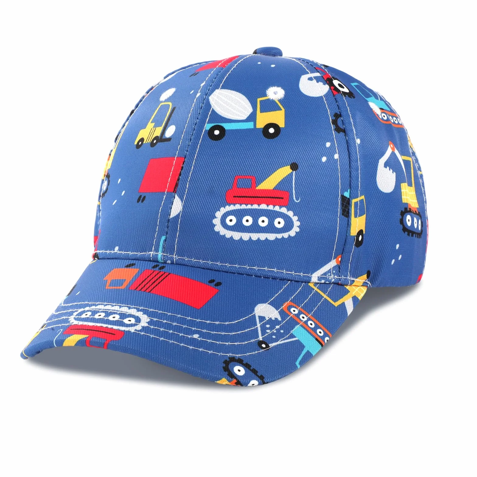 Cappellino Baseball Bambini 3-8 Anni Protezione UV Visiera Larga Berretto Sportivo Regolabile Chiusura Fibbia Design Camion Cantiere Escavatore