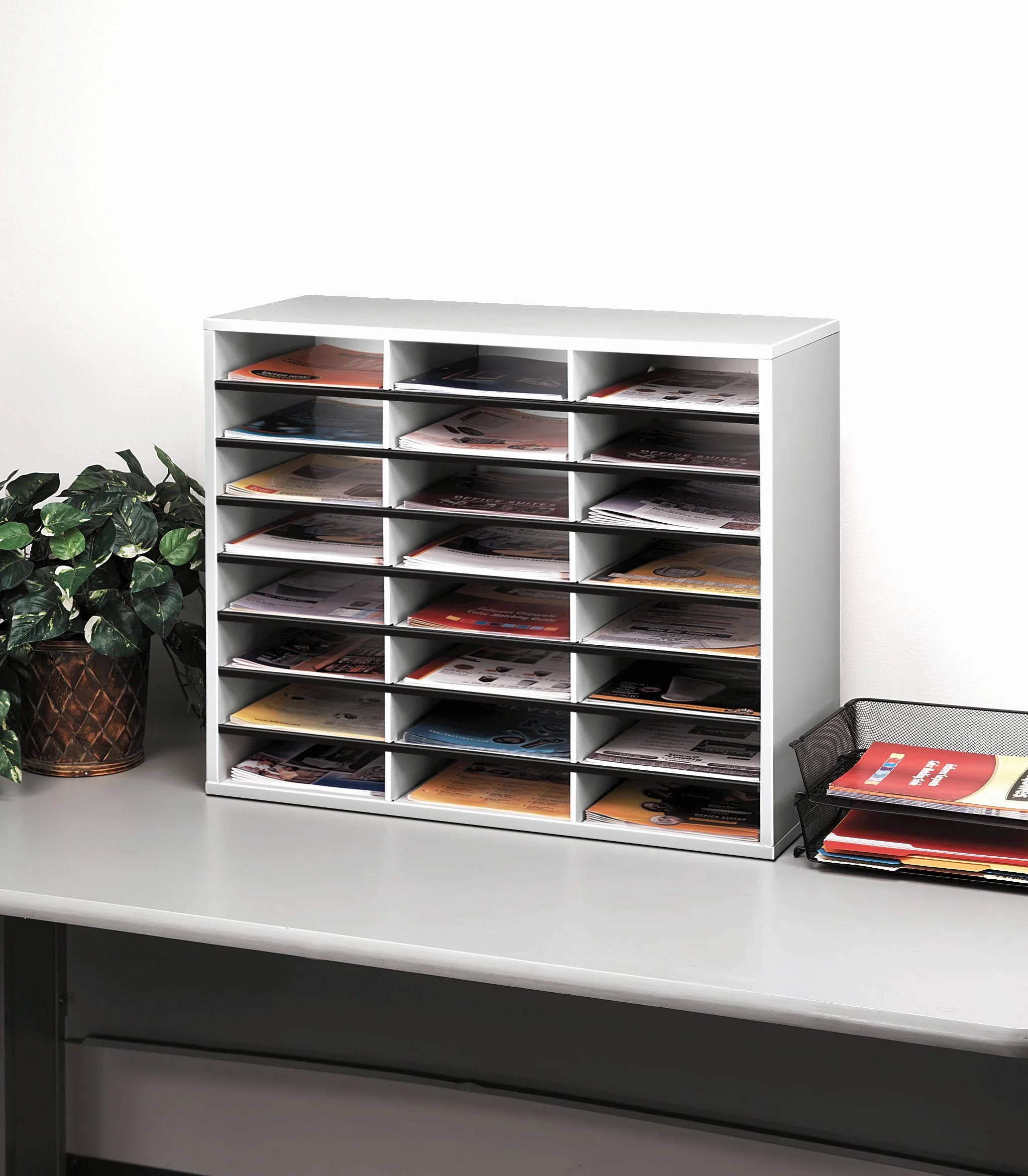 Fellowes Organizer Scrivania 24 Scomparti in Legno, per Posta, Lettere e Documenti, in Solida Melammina e Fibra di Legno, Colore Bianco