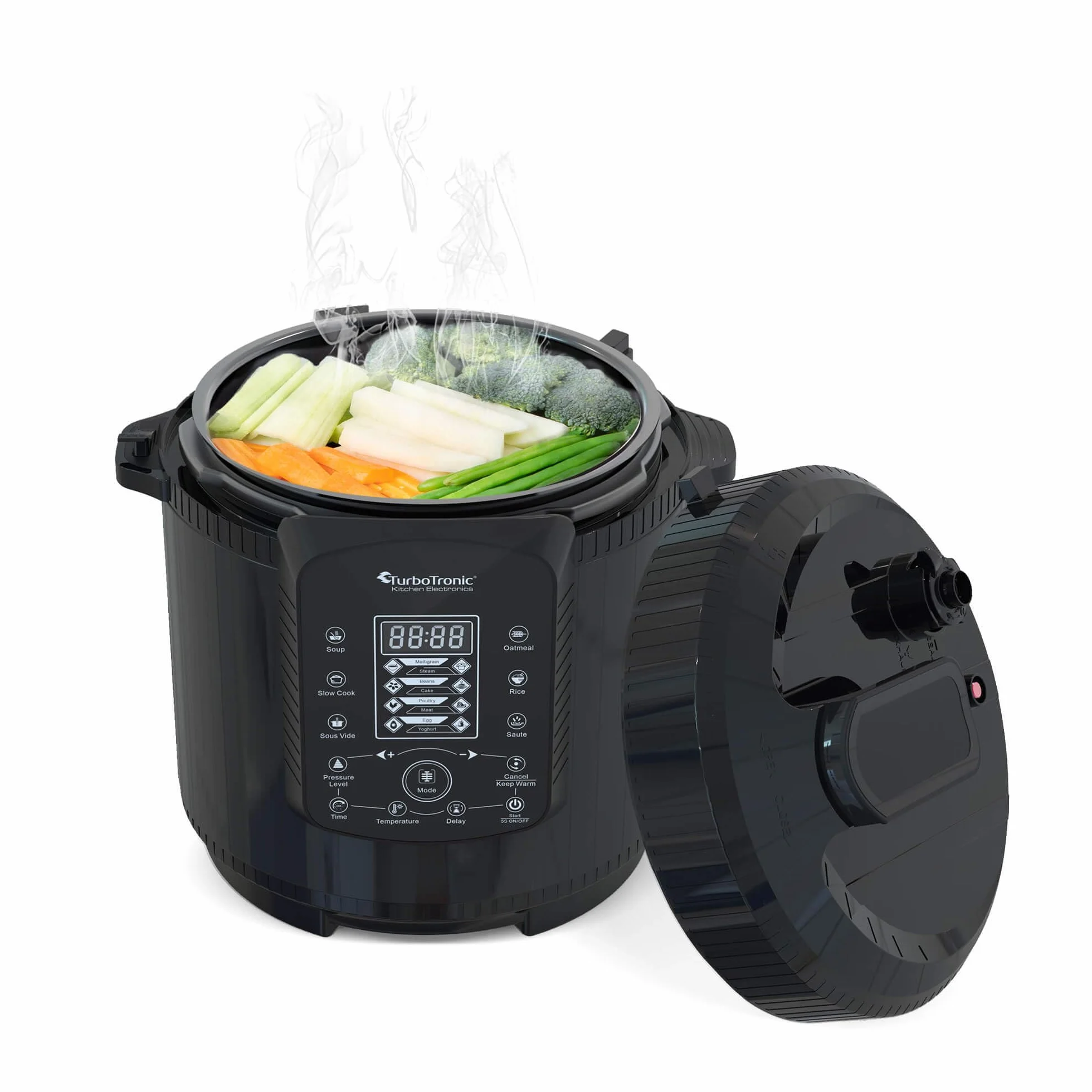 TurboTronic Pentola a Pressione 6L - Multicooker Elettrico Acciaio Inox e Antiaderente, Vapore Cuociriso Cottura Rapida