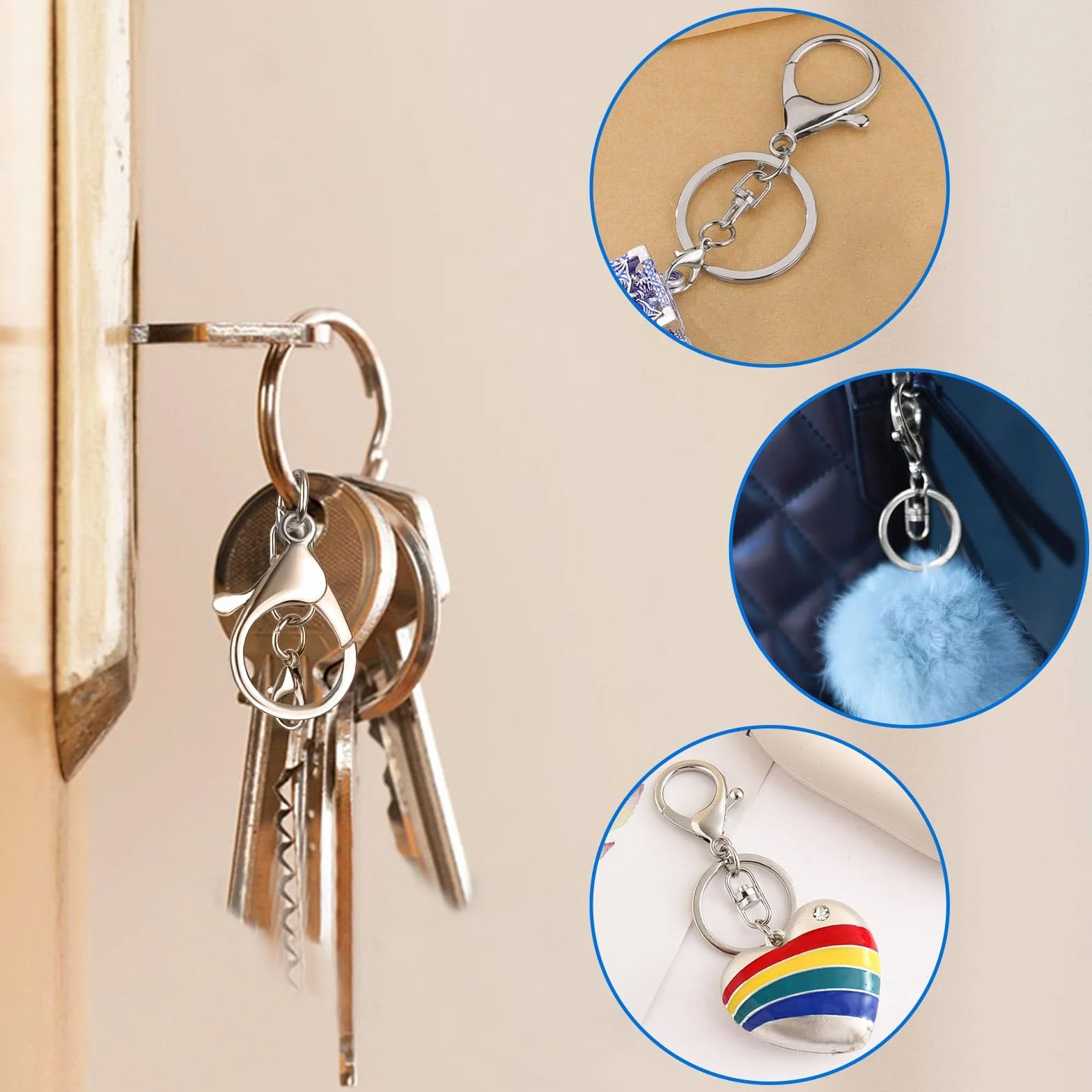 30 Pezzi Chiusure a Moschettone Girevoli,Keychain Porta Chiavi per Chiavi in Metallo con Clip Girevole,Argento Anelli Portachiavi con Catenella per Gioielli Moschettoni Portachiavi Fai Da Te