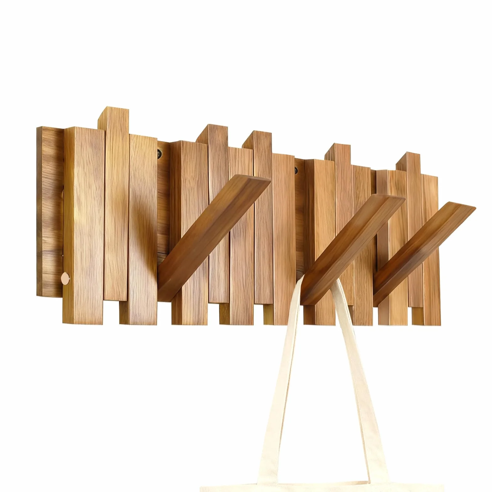 Ganci Pieghevoli in Legno, Appendiabiti da Parete in Rovere 42,5 x 16 x 2,5 cm