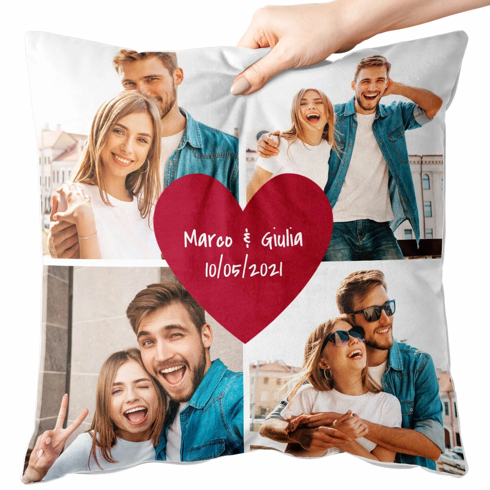 Woopers Cuscino Foto Collage Personalizzato 40x40 Imbottitura Inclusa 4 Foto