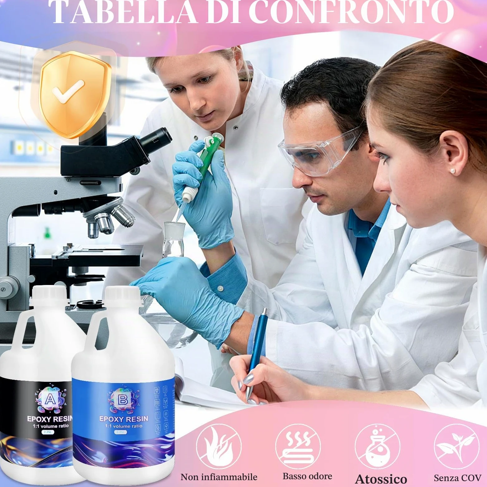 Set di resina epossidica da 4,5 L, con indurente 1:1, per principianti, resina colata cristallina con colori, glitter per legno, rivestimento per colata su legno, fusione a stampo, decorazione