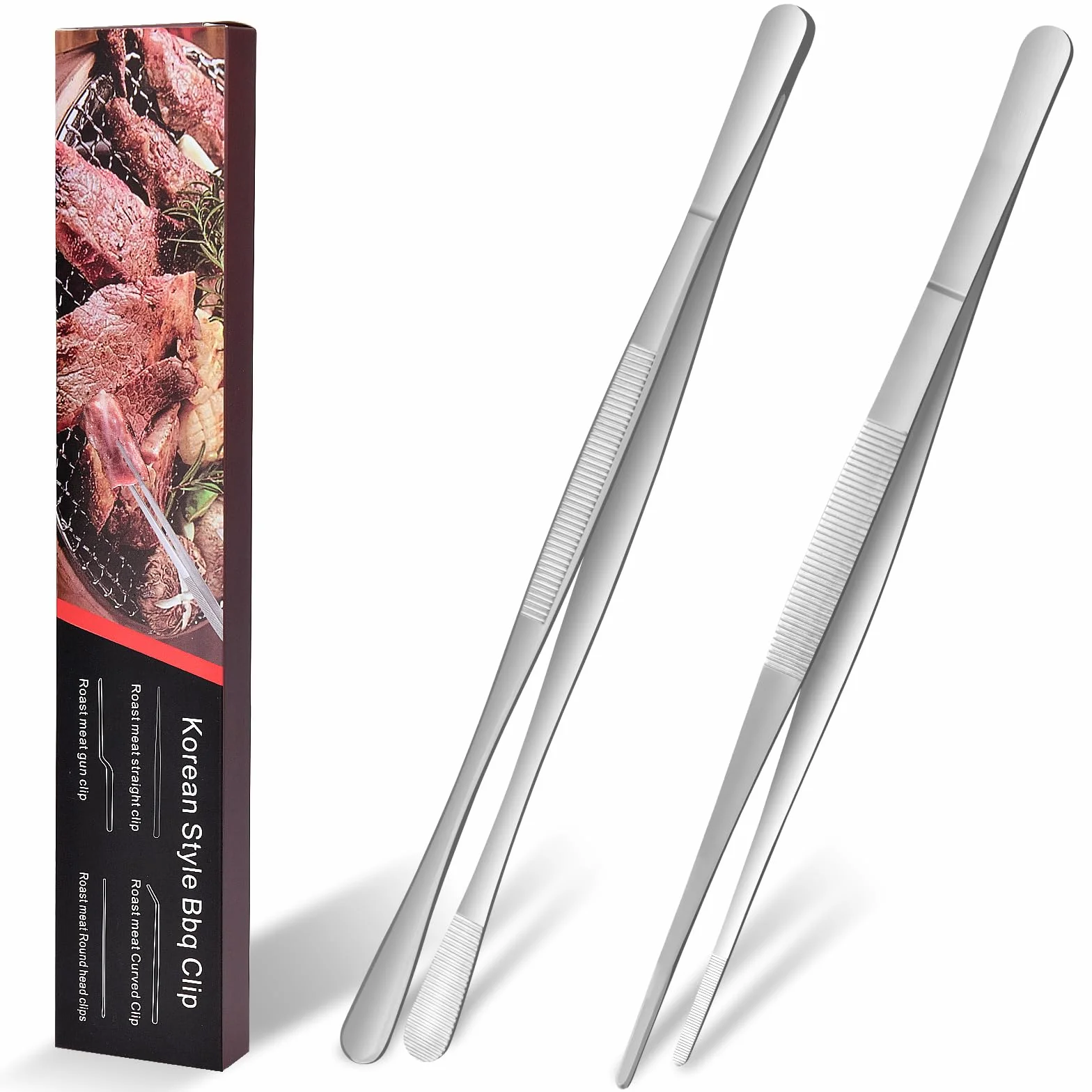 HOTUT 2 Pezzi Pinze da Cucina in Acciaio Inox, Pinza Chef Professionali 25cm per Grigliate e Cuocere