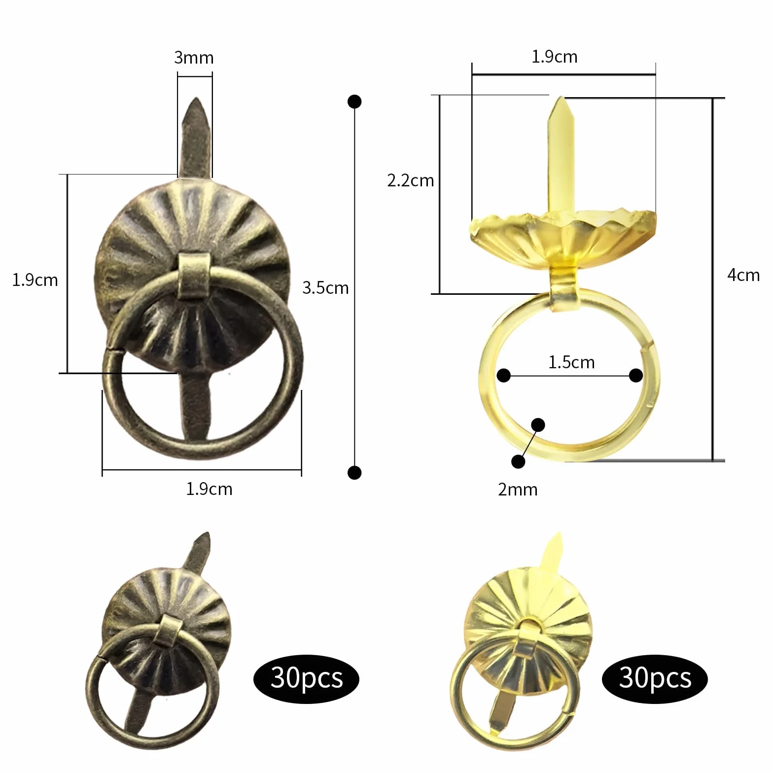 FRUHLING 60 pezzi Mini Brads con anelli in metallo per scrapbooking brads modelli, fermagli di carta per gioielli decorativi, scatole regalo, diari cassetti