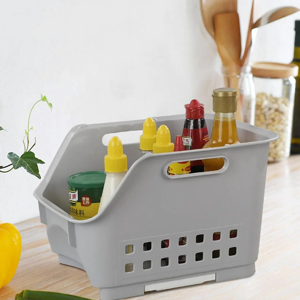 Bblie 3 Ripiani Cesti Impilabili Da Cucina, Grigio Cassetta Pieghevole In Plastica Scatola Di Plastica