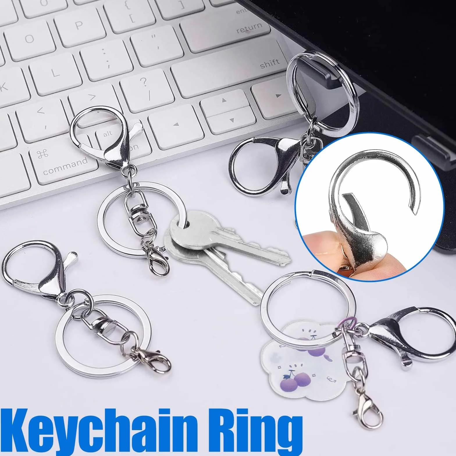 30 Pezzi Chiusure a Moschettone Girevoli,Keychain Porta Chiavi per Chiavi in Metallo con Clip Girevole,Argento Anelli Portachiavi con Catenella per Gioielli Moschettoni Portachiavi Fai Da Te