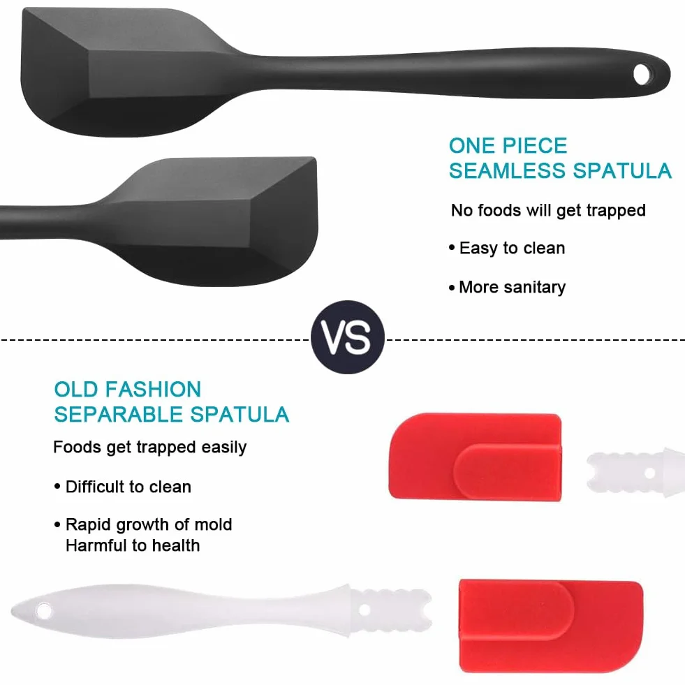 Vicloon Spatole in Silicone Set 4 PCS Spatola da Cucina Utensili per Uso Alimentare Resistente al Calore Antiaderenti (Nero)