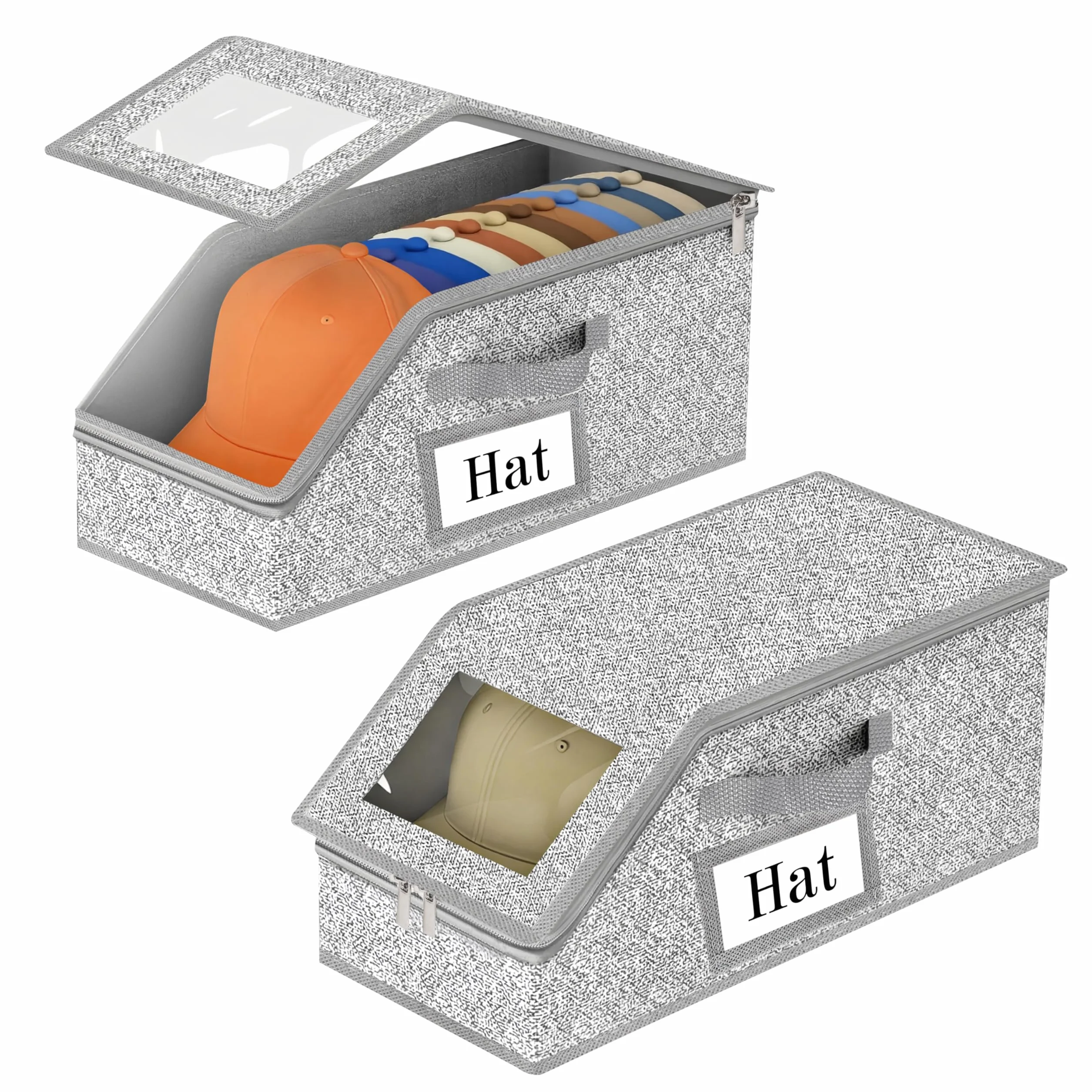 Organizzatore Porta Cappelli Pieghevole Anti-Polvere Grande Capacità con Chiusura a Zip 2 Pezzi Grigio