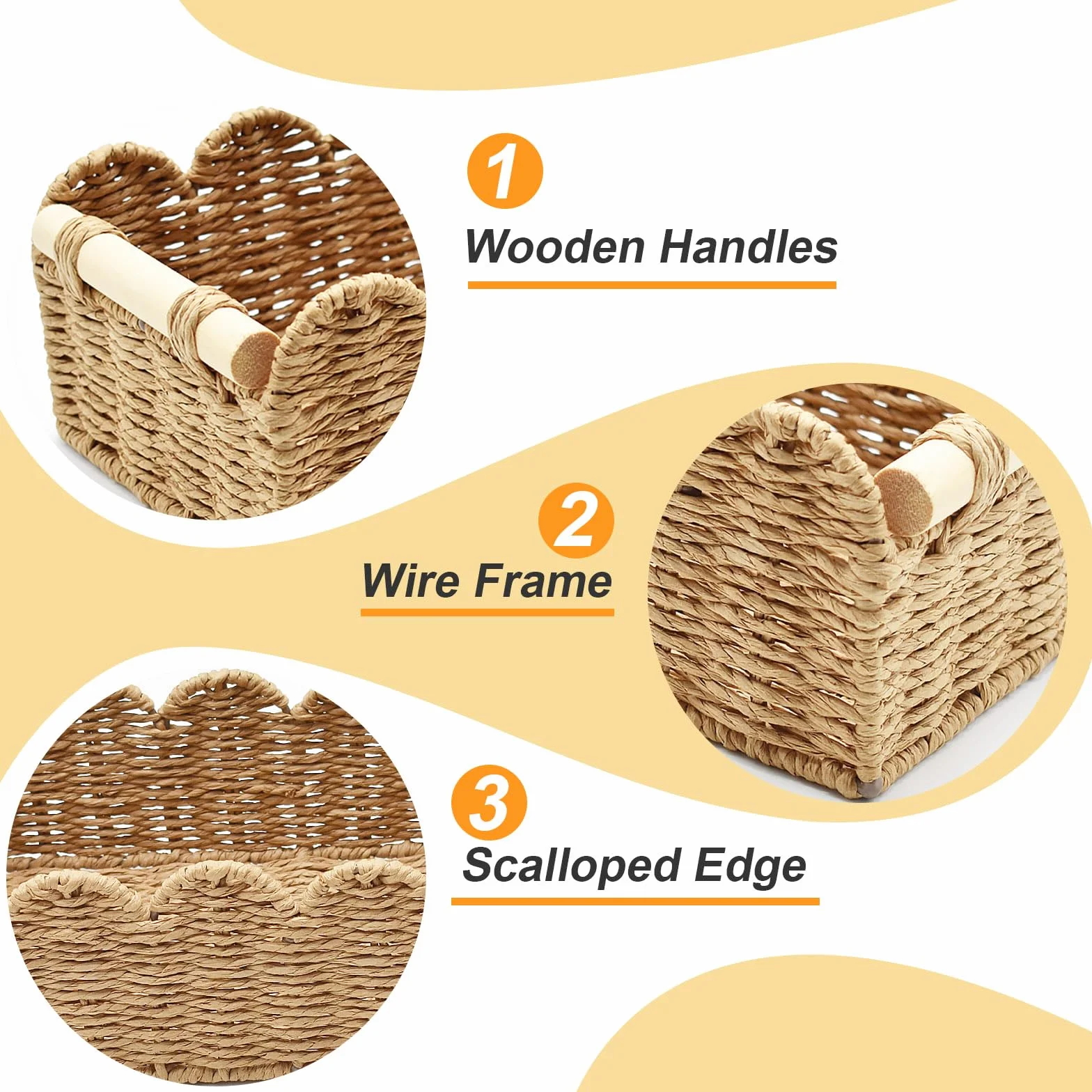 Cestini Portaoggetti in Vimini con Manici in Legno, Cesto Porta Carta Igienica Intrecciata, Organizer per Cucina Bagno Ufficio