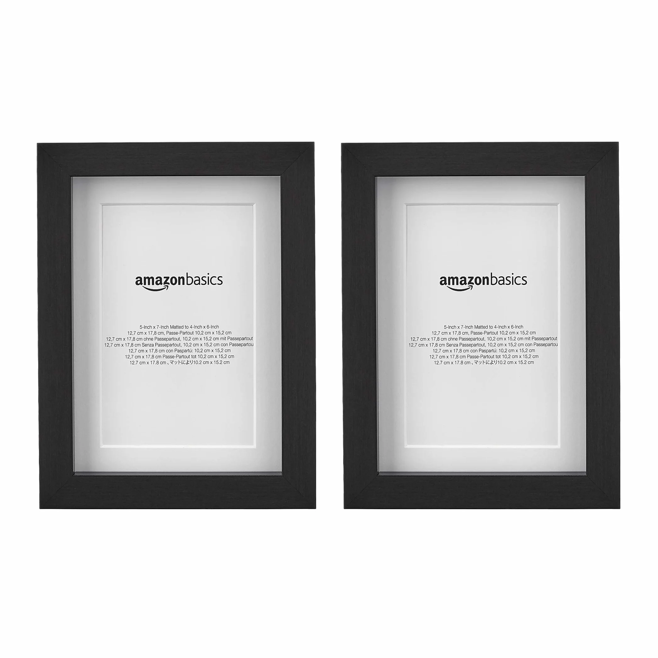 Amazon Basics Rettangolare Cornice fotografica con passe-partout 13 x 18 cm, 10 x 15 cm con passe-partout, confezione da 2, Nero