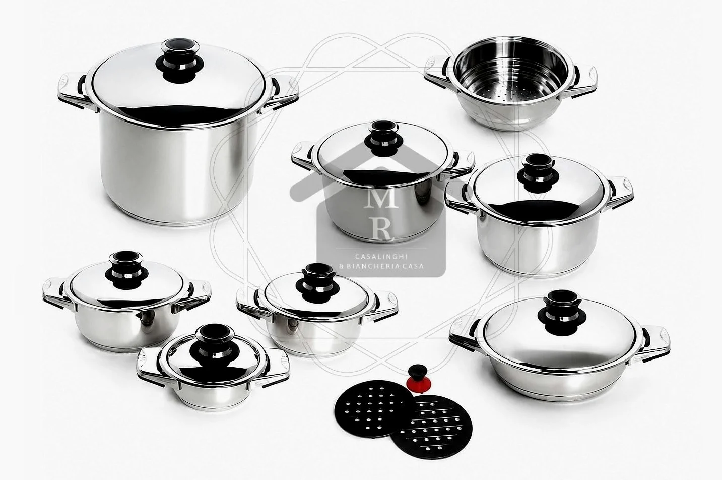 Batteria Pentole Maxi 18 Pezzi in Acciaio Serie Dietetic Bavaria Ottingher