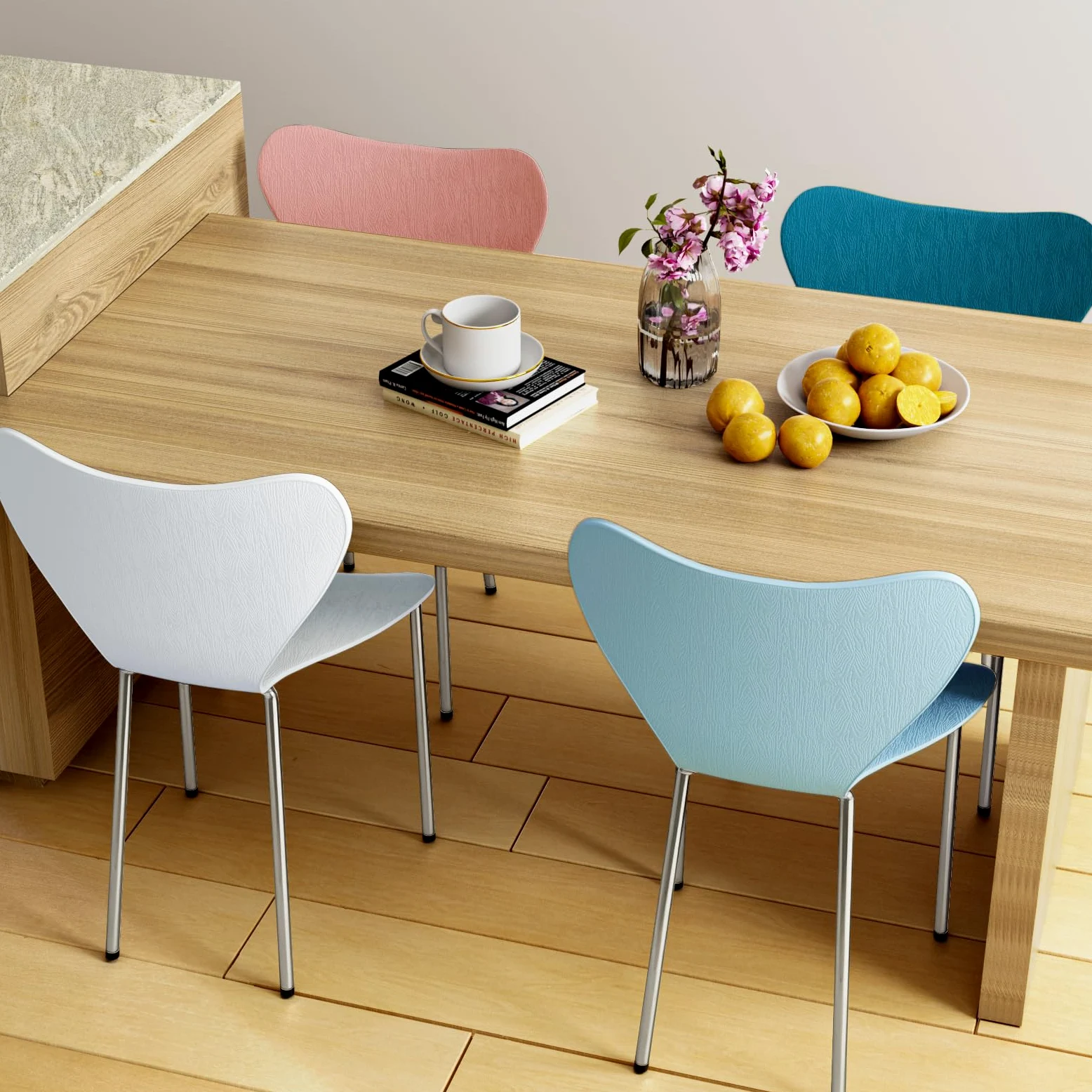 Set di 4 Sedie da Pranzo impilabili Sedia Polipropilene Sedie in Plastica Sedie da cucina adatte per Sala da Pranzo, Cucina, Soggiorno, Giardino, Bianco Blu Verde Rosa