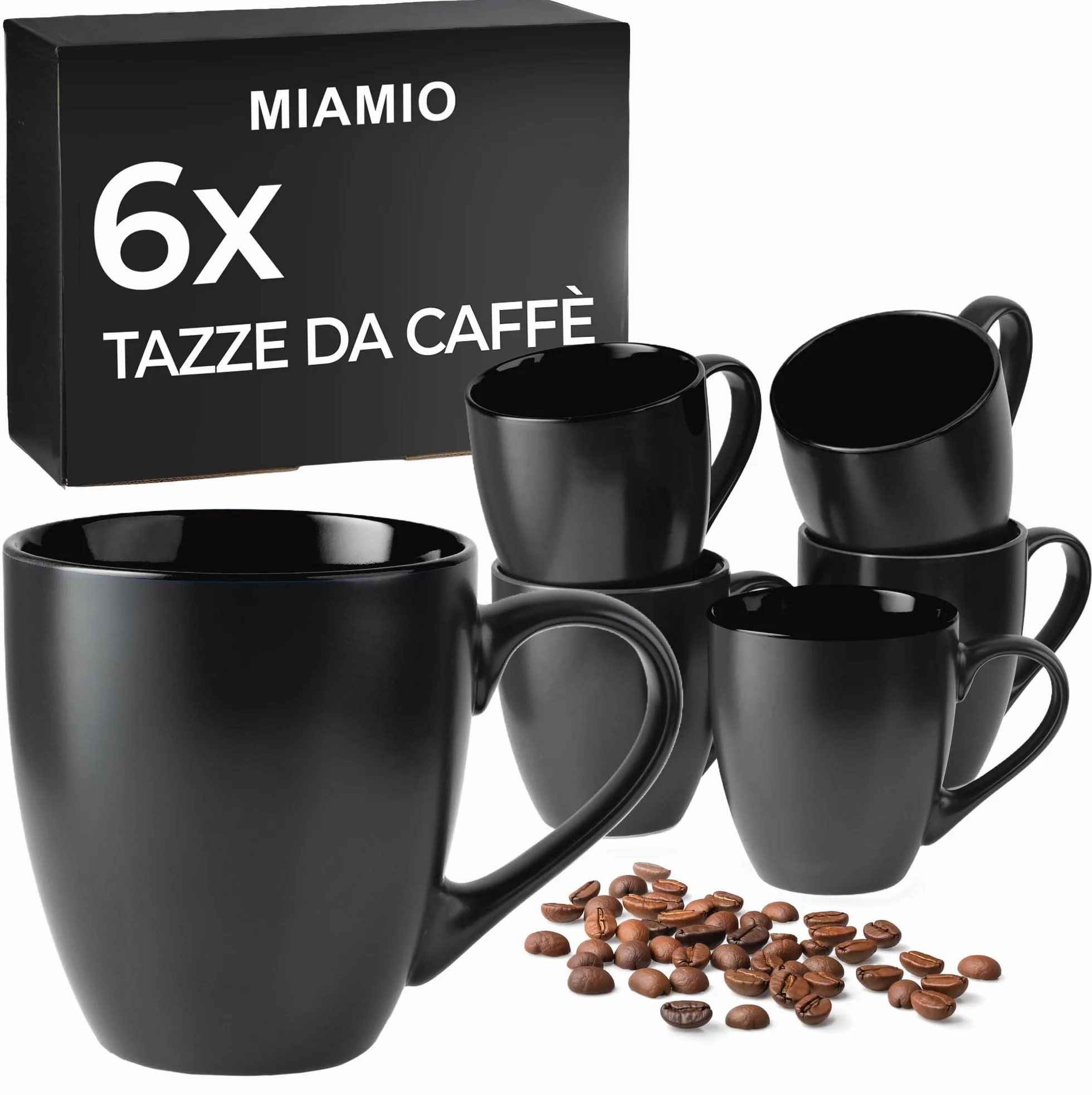 MIAMIO Le Papillon Collezione Set di Tazze da Caffè 6 x 350 ml Nero