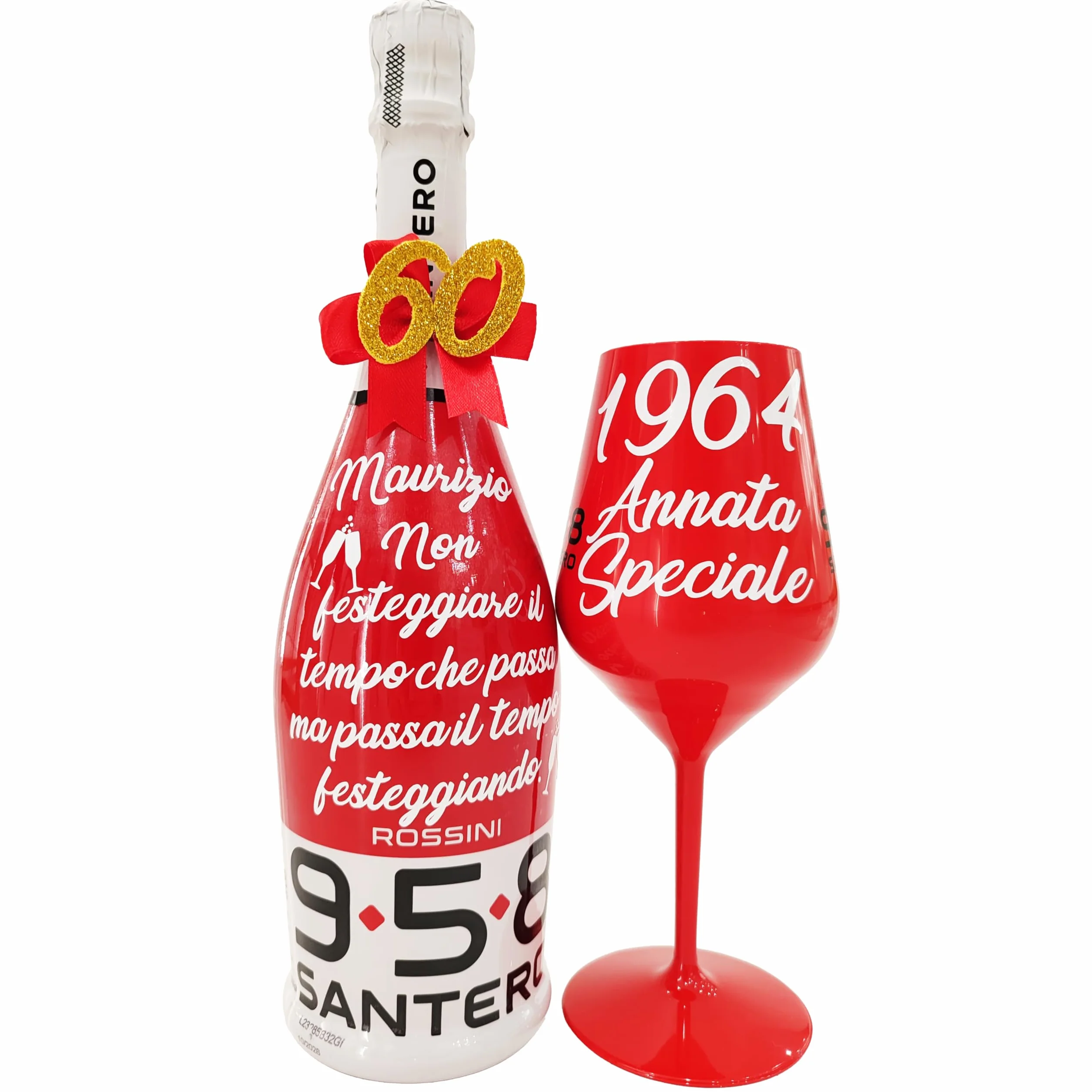 BOTTIGLIA Spumante e Bicchiere Personalizzabili San Valentino Anniversario Proposta di Matrimonio Laurea Compleanno Natale