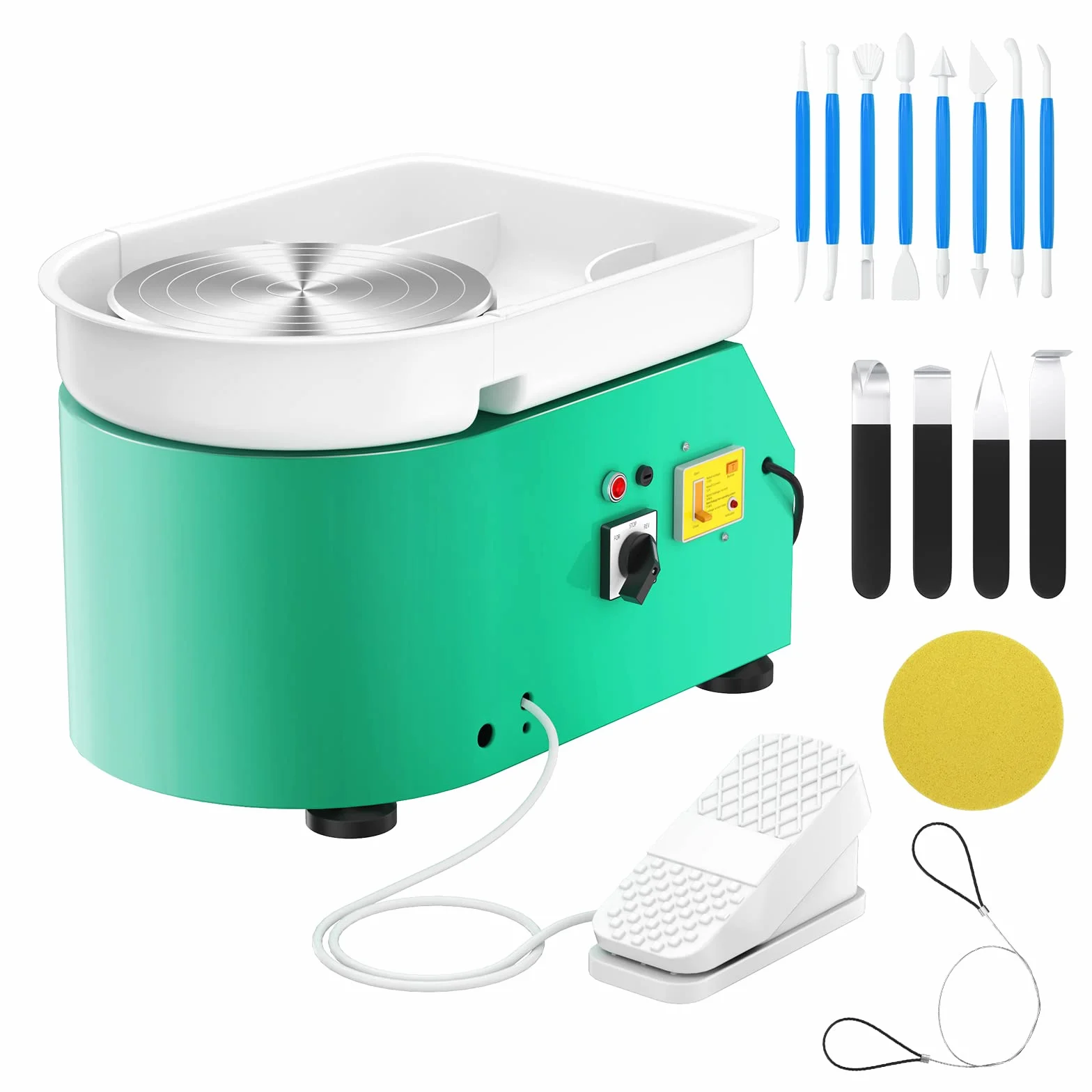 Tornio per Ceramica Elettrico, 350W 25CM Tornio per Argilla Macchina con Bacino ABS Rimovibile, Pedale e Strumenti di Modellazione, Ruota di Ceramica che Forma Macchina Adatta