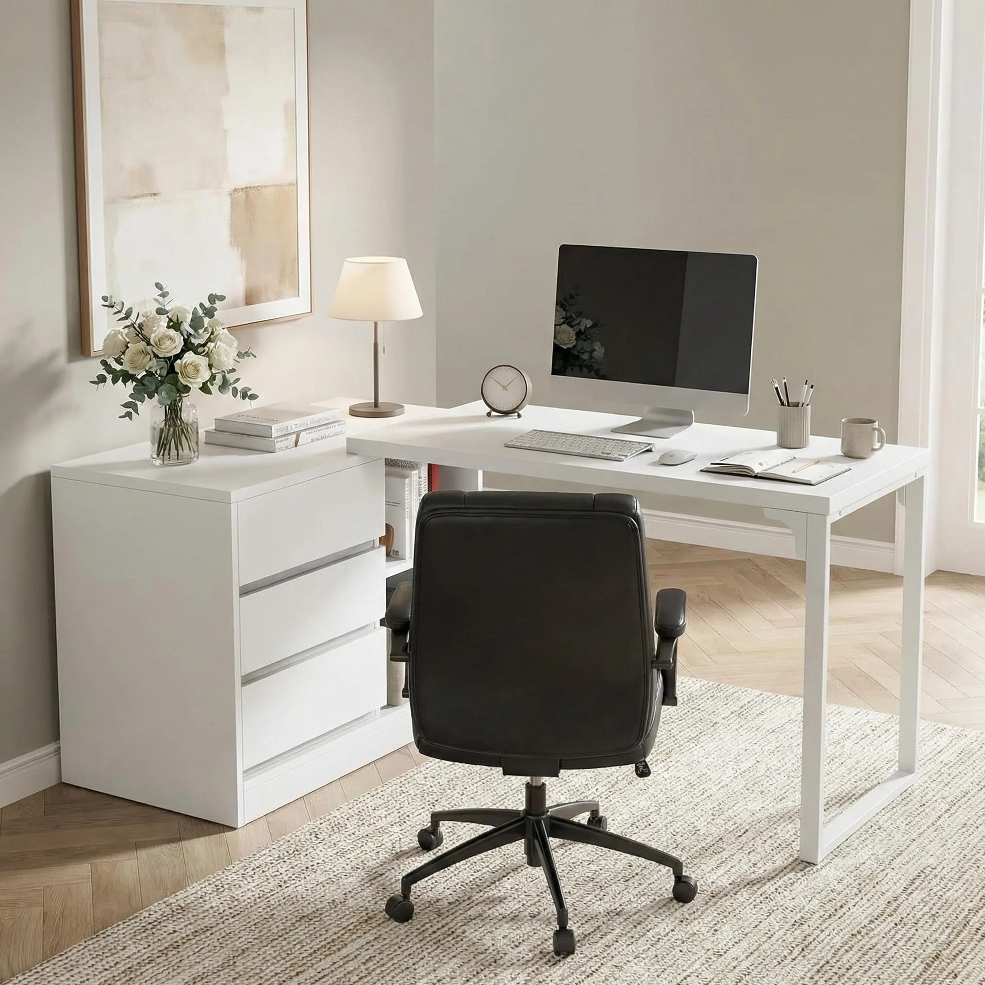 Lailang 25cm Scrivania Computer, Tavolo Angolare, Scrivania Con Cassetti, Scrittoio Elegante, Scrivania Per PC E Stampante, Mobile Scrivania, 25 x 10 x 18 cm, Bianco