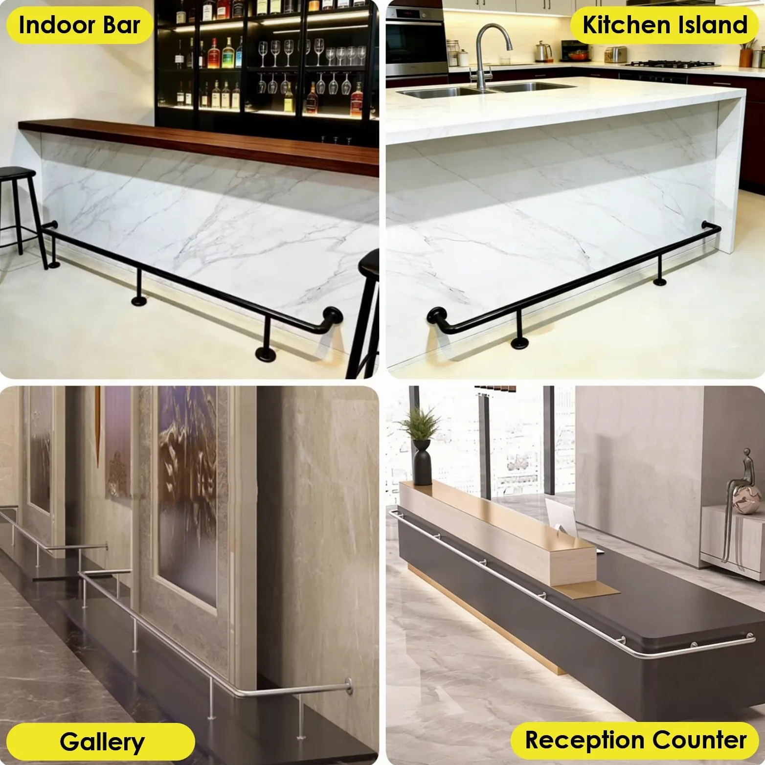 Poggiapiedi da Bar, Kit modulare Regolabile in Acciaio Inox per Isola Cucina - da 3 a 3,8 Metri con Tubi, staffe e connettori - Poggiapiedi Resistente per banconi di Vendita e Casse.