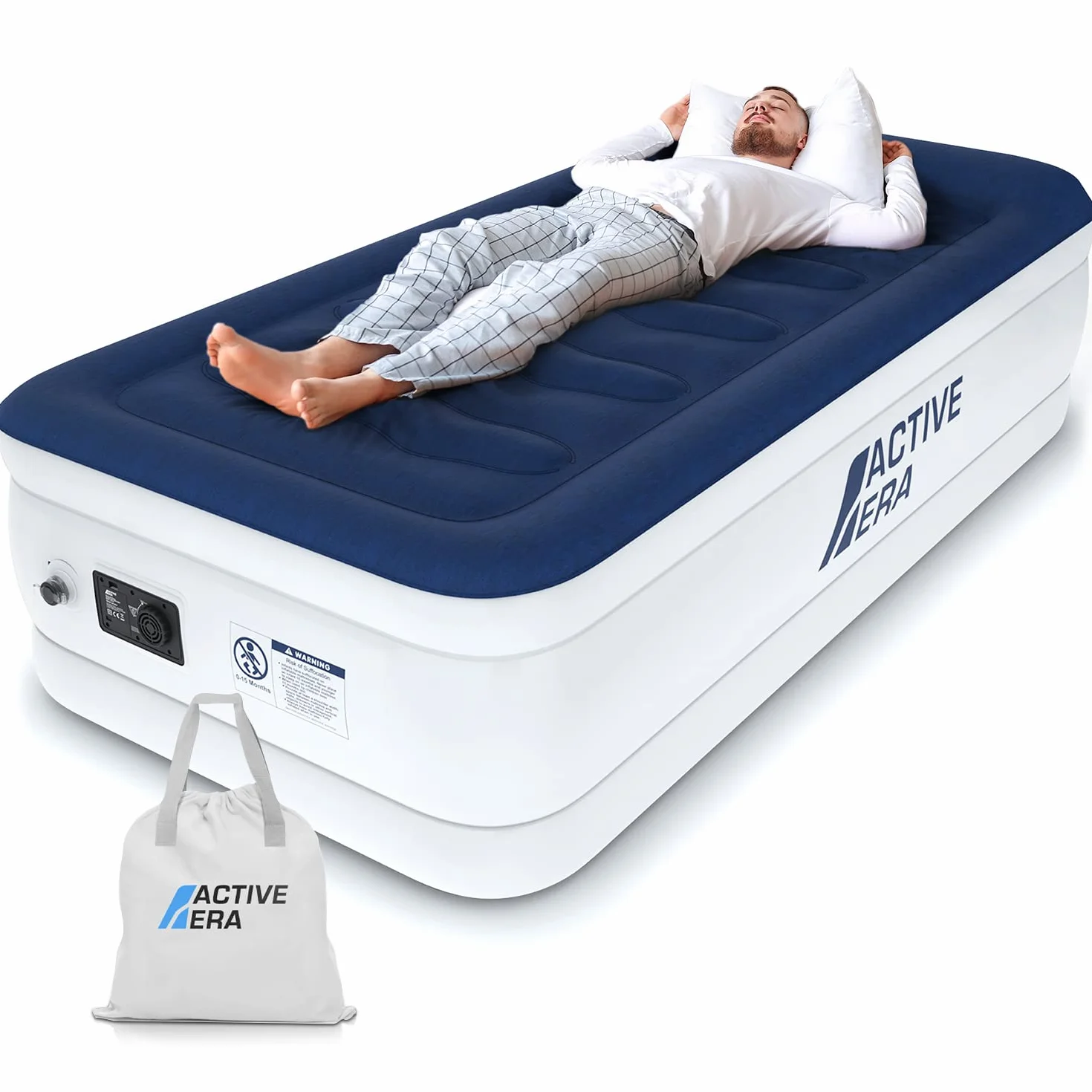 Active Era Materasso Gonfiabile Singolo 99 cm x 188 cm x 36.5 cm, Pompa Elettrica Integrata, Cuscino Rialzato e Tecnologia I-Beam Strutturata - Materasso Gonfiabile