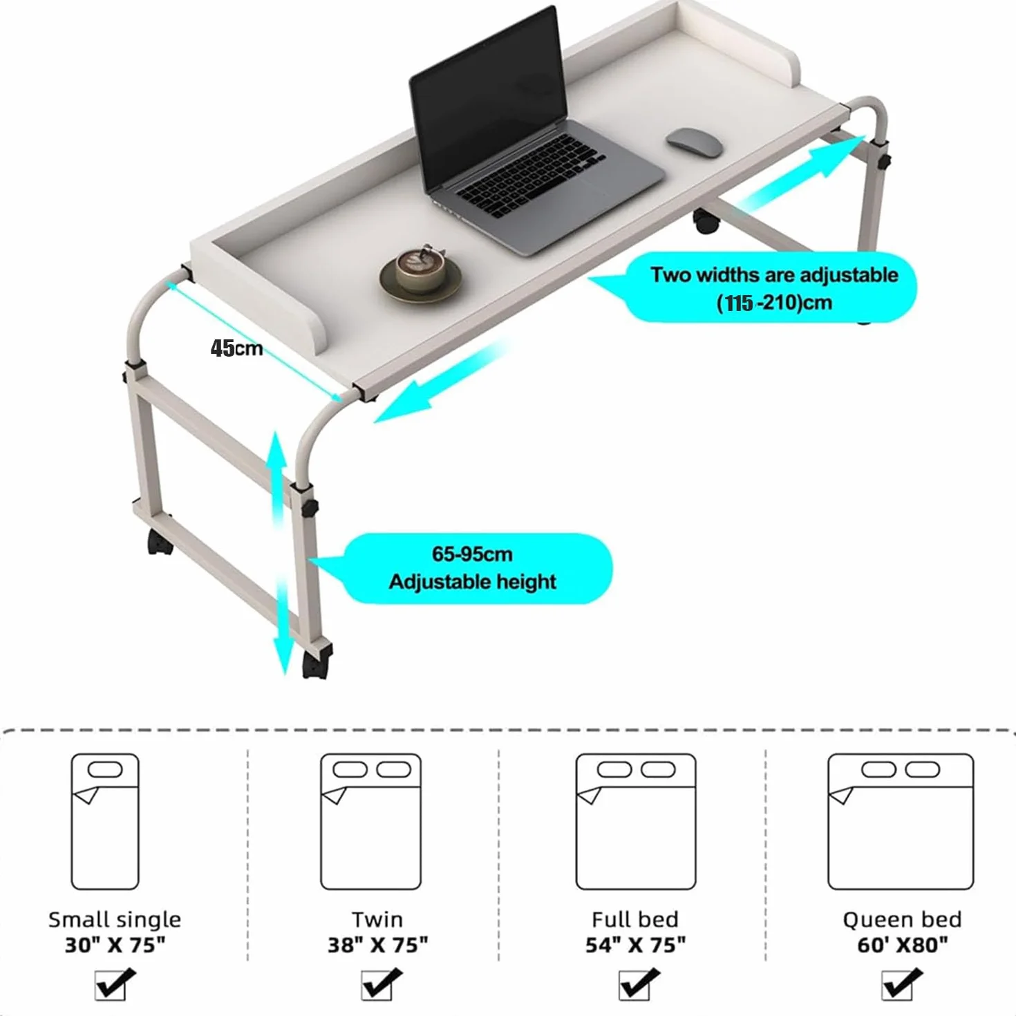 Letto di Cura Mobile con Tavolo a Croce, Scrivania per casa e Ufficio con Ruote e Altezza Regolabile Tavolo Medico(Color:Nero)