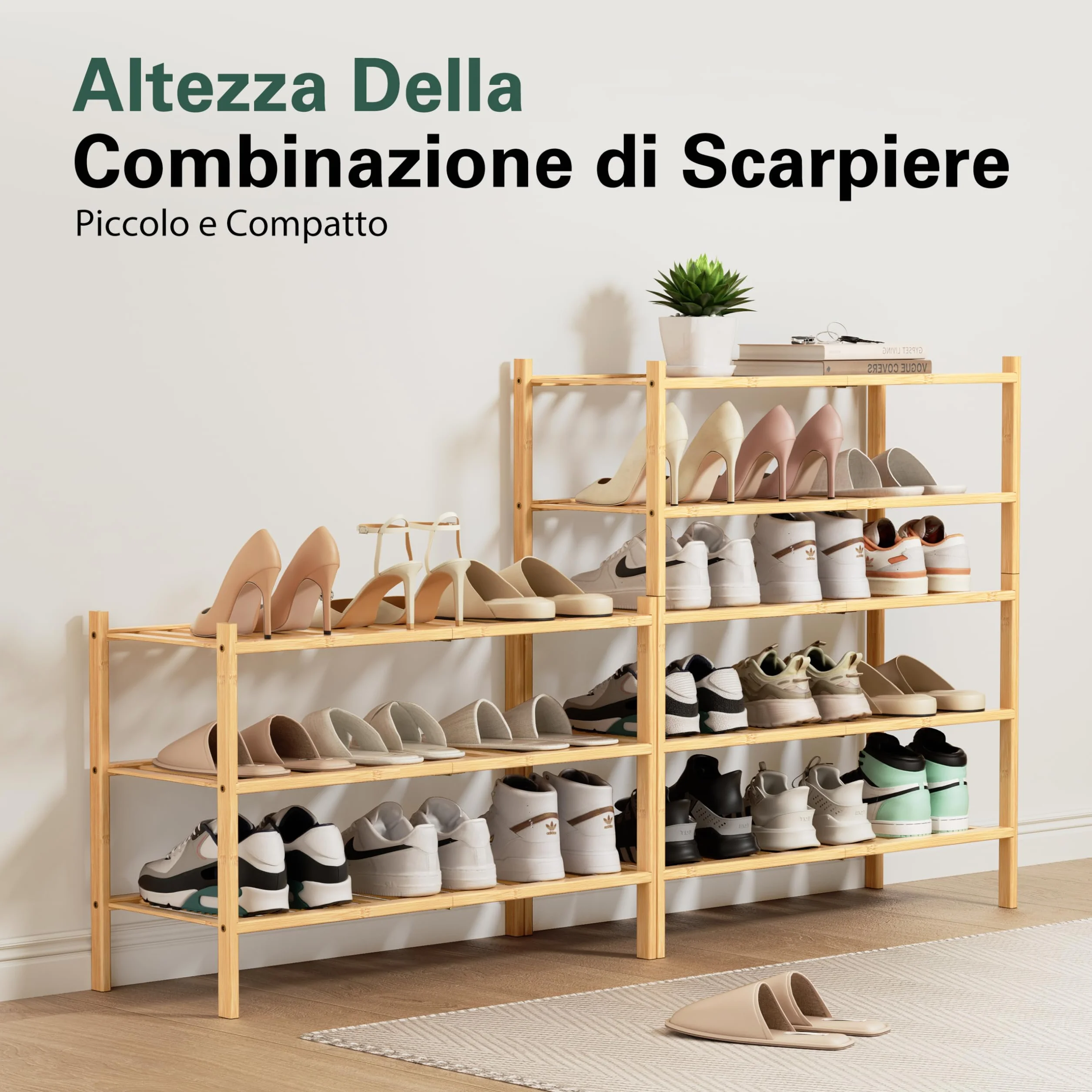 Scarpiera in Legno Bambù 3 Ripiani 68x28x46 cm Porta Scarpe Salvaspazio Ingresso Slim Verticale