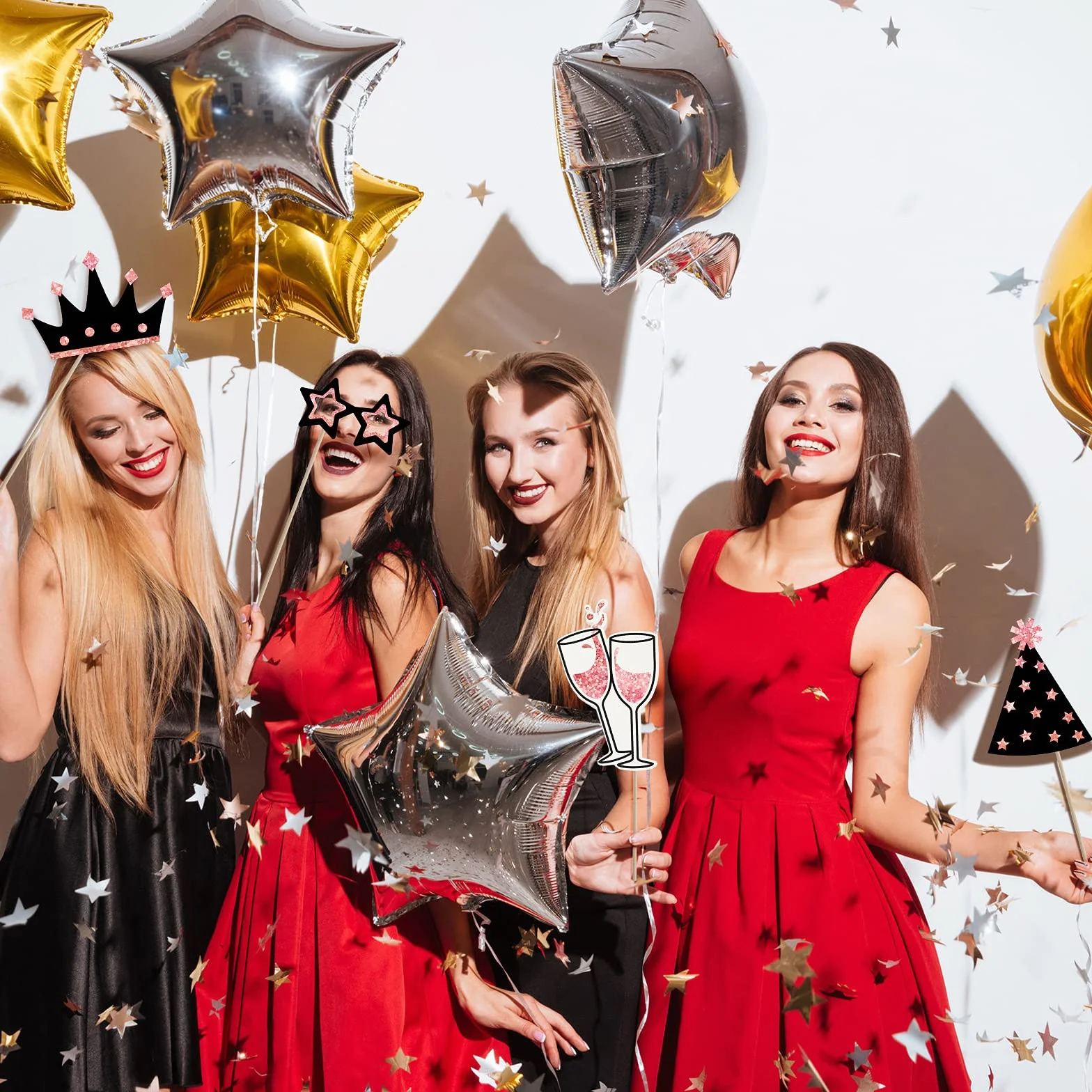 24 Pezzi Foto Props per Feste Foto Booth Compleanno Accessori Cappelli, Bicchiere di Vino, Rossetto, Cravatta, Corone e Altro per Festa di Varietà Compleanno Matrimoni (Rosa Oro)