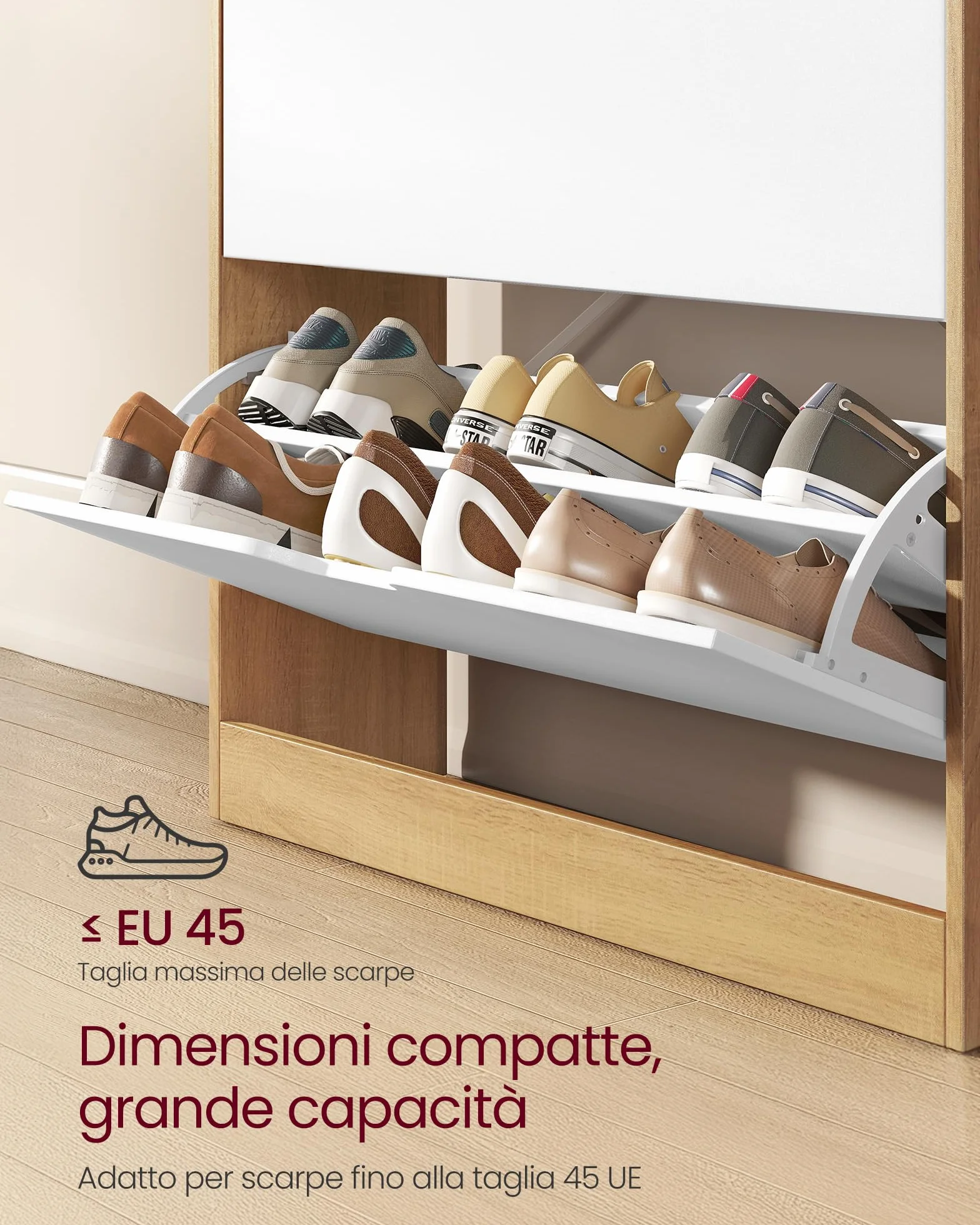 VASAGLE CUSTOS Collezione Scarpiera 24 x 80 x 102 cm 14-16 Paia Rovere Dorato e Bianco Nuvola