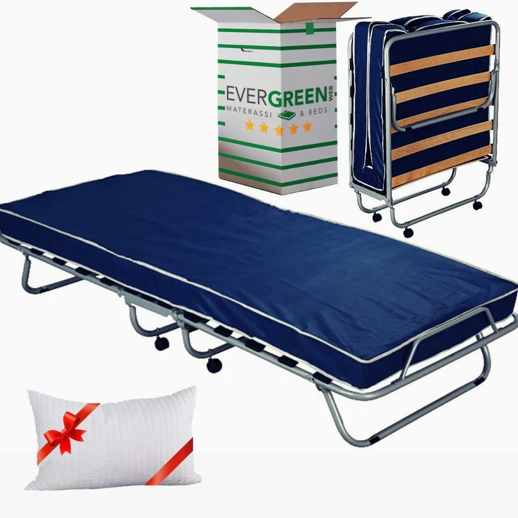Evergreenweb - Brandina Pieghevole con Materasso in Waterfoam 80x190 Alto 10 cm + Cuscino in Memory Foam Gratis, Kit Letto Singolo Rete a Doghe in Legno e Materasso in Poliuretano Ortopedico Offerta