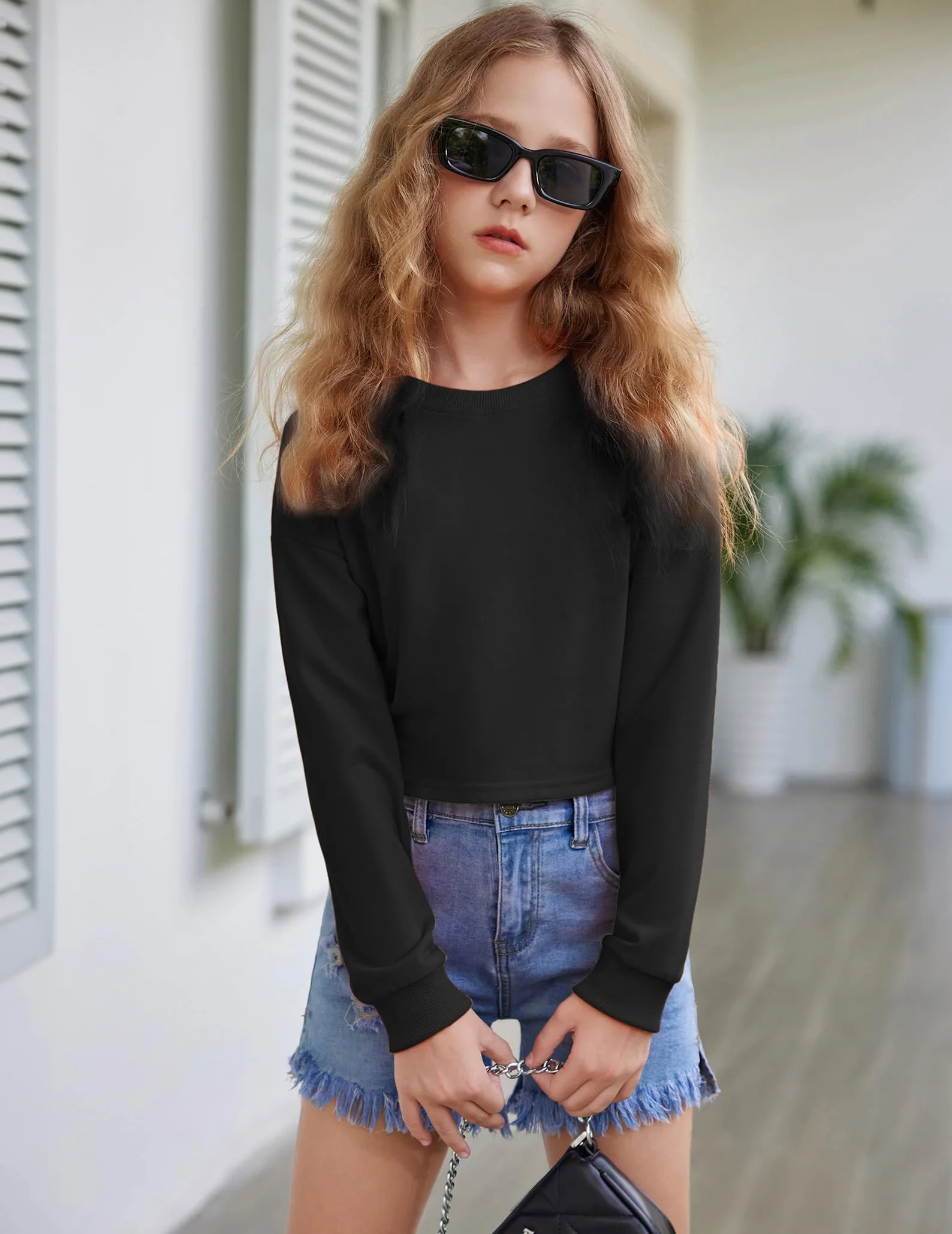 Arshiner Felpa da Bambina a Maniche Lunghe Crop Top in Cotone Girocollo Pullover Top per Bambini 5-12 Anni