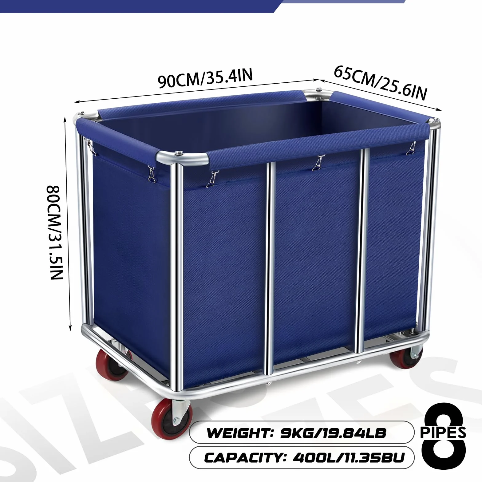 Rolling Laundry Basket Carrello 400L Grande Heavy Tainless Steel Laundry Trolley Carrello con ruote e fodera in tela rimovibile per Lndustrial/Home (colore : blu)