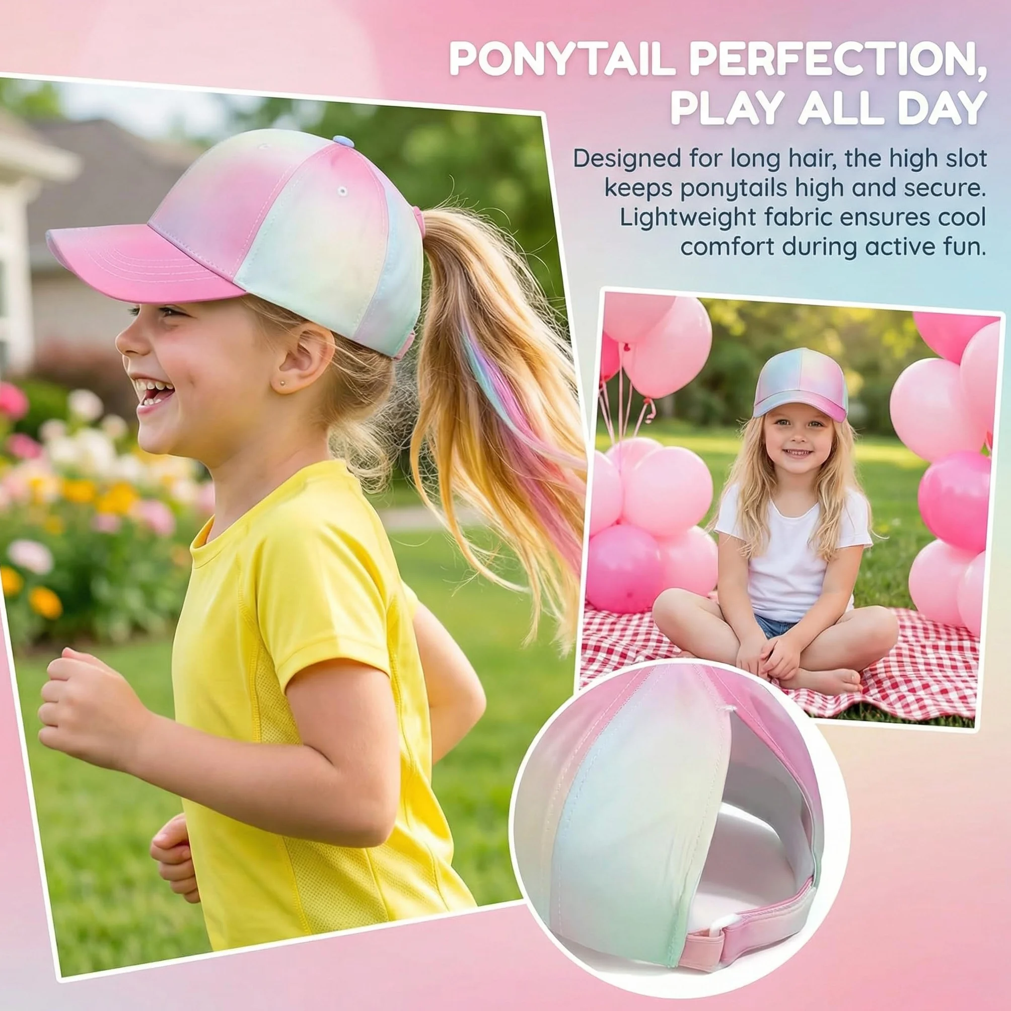 YAMEE Berretto da Baseball per Ragazze Cappellini Coda di Cavallo Estivi Traspirante Cappello Bambino Cotone Protezione UV