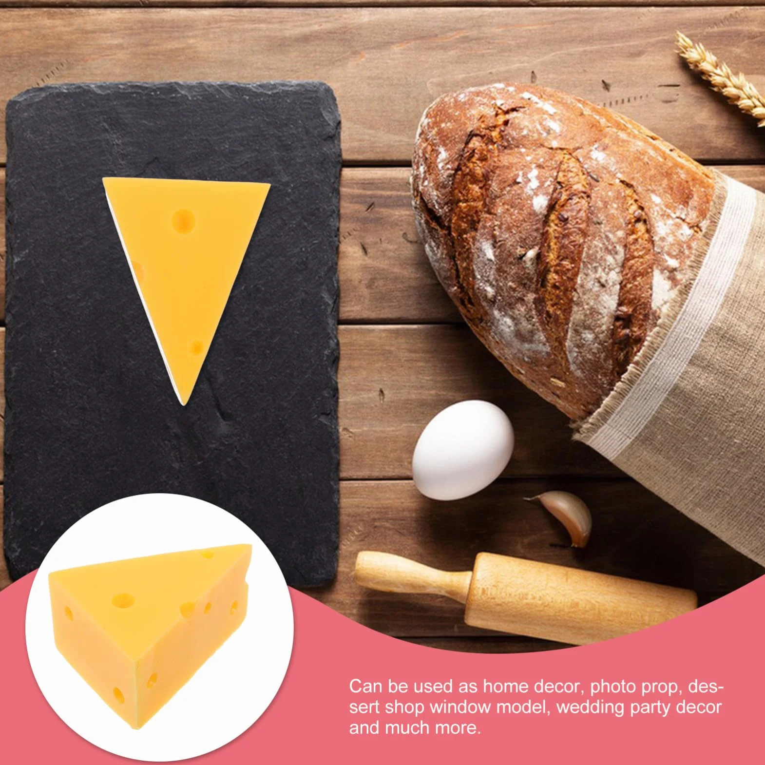 MAGICLULU Modello di Formaggio Simulato in Resina Giallo Aspetto Realistico, Leggero e Resistente, per Decorazioni Casa e Feste Nuziali
