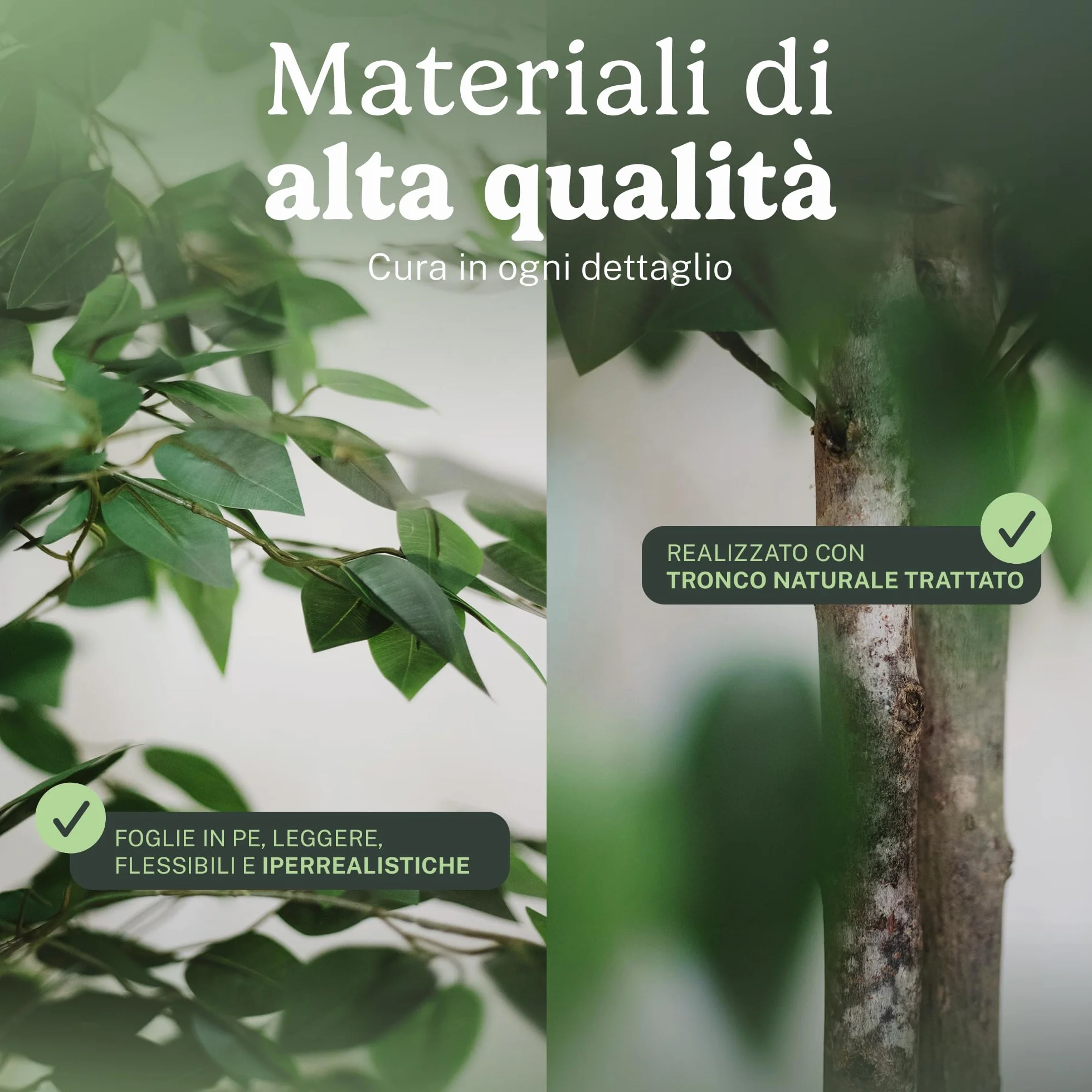 Ficus artificiale 180 cm pianta finta grande tronco naturale albero decorativo realistico casa ufficio hotel