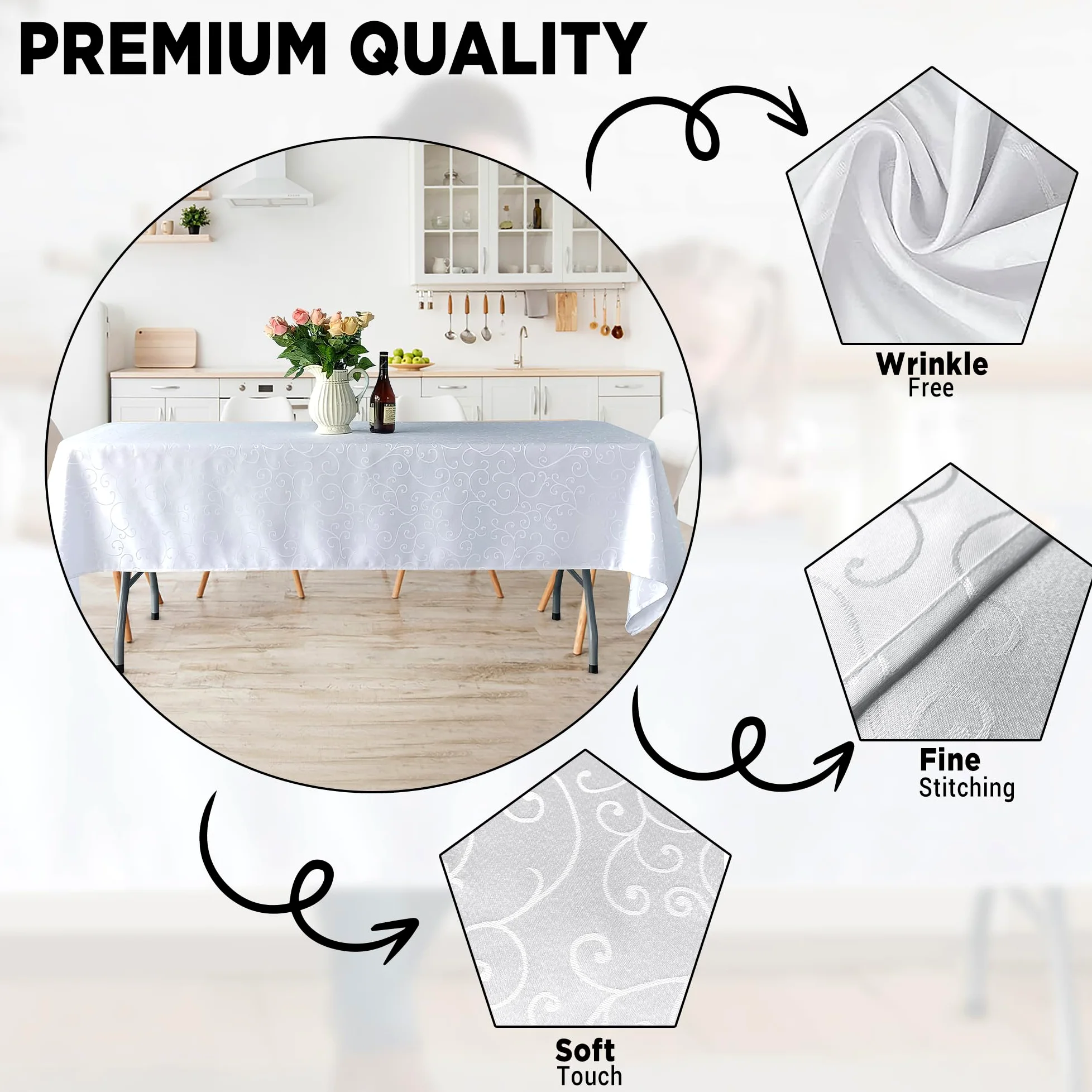 Trimming Shop Tovaglia damascata rettangolare 228,6 x 335,3 cm, motivo a vortice con rami, per banchetti, feste, casa, cucina, ristorante, matrimoni, Natale, 5 pezzi
