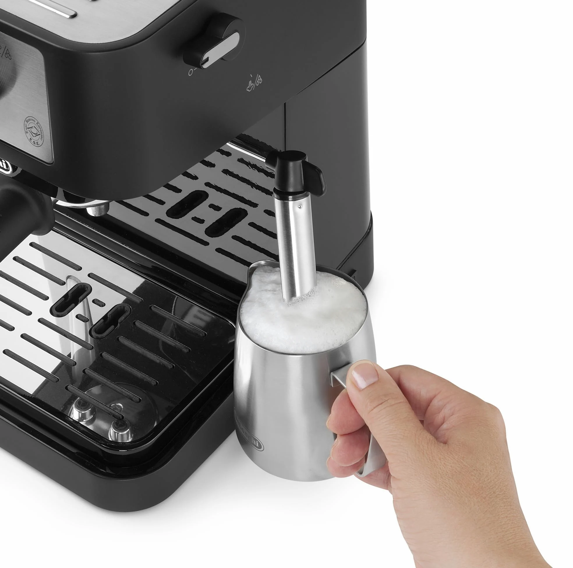 De'Longhi EC260.BK Macchina da Caffè Per Polvere o in Cialde E.S.E., Sistema Latte Manuale, Facile da usare, Serbatoio Estraibile da 1.1 L, Caldaia acciaio inox