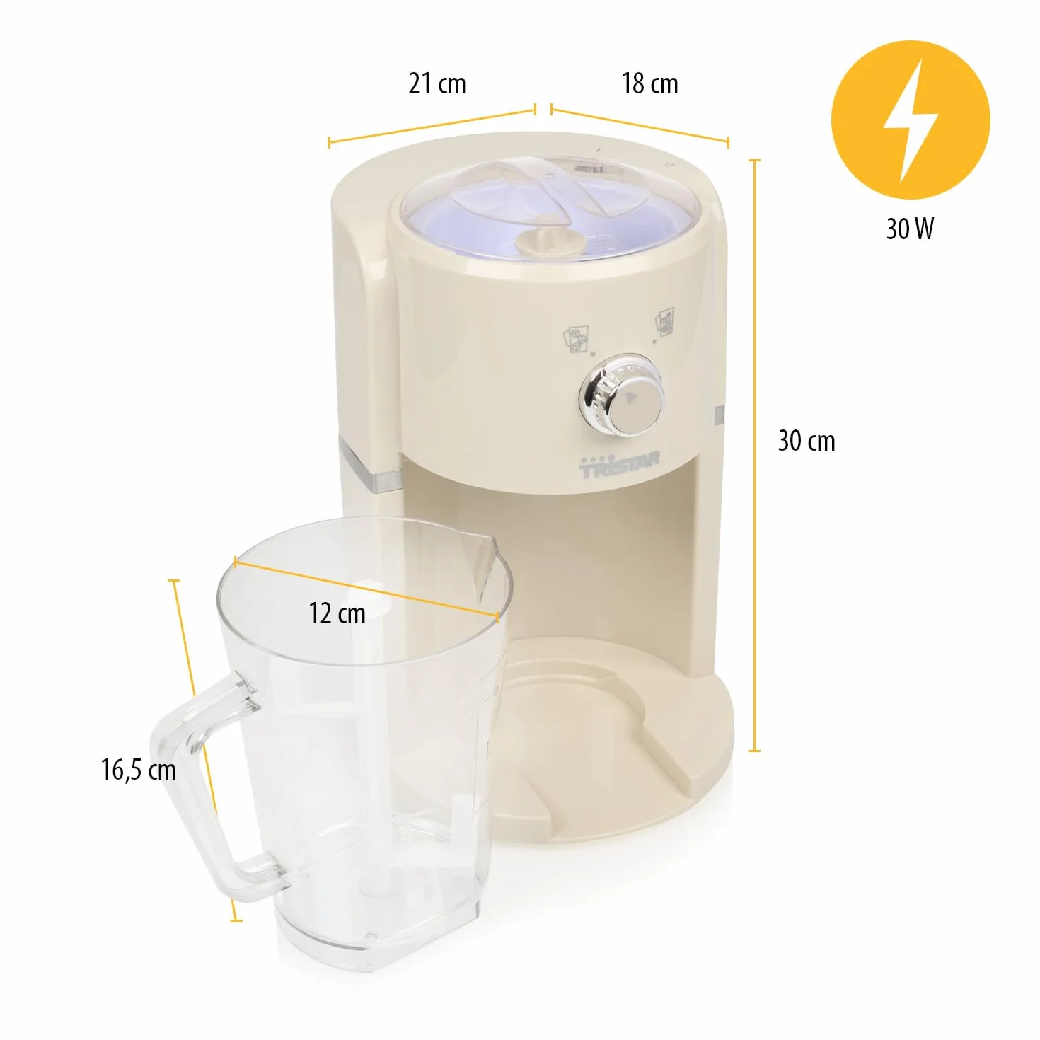 Macchina per granite Tristar KD-7310 2 dimensioni ghiaccio tritato 250g/min 1,1L 600ml