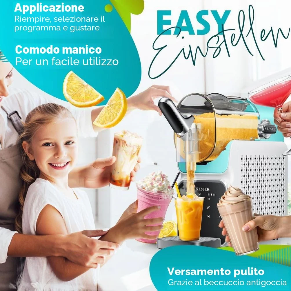 KESSER Slush Ice Maker 2 l – Macchina per slush, cocktail, gelato, frappè e succo congelato – 25 minuti, 6 programmi, 3 tazze
