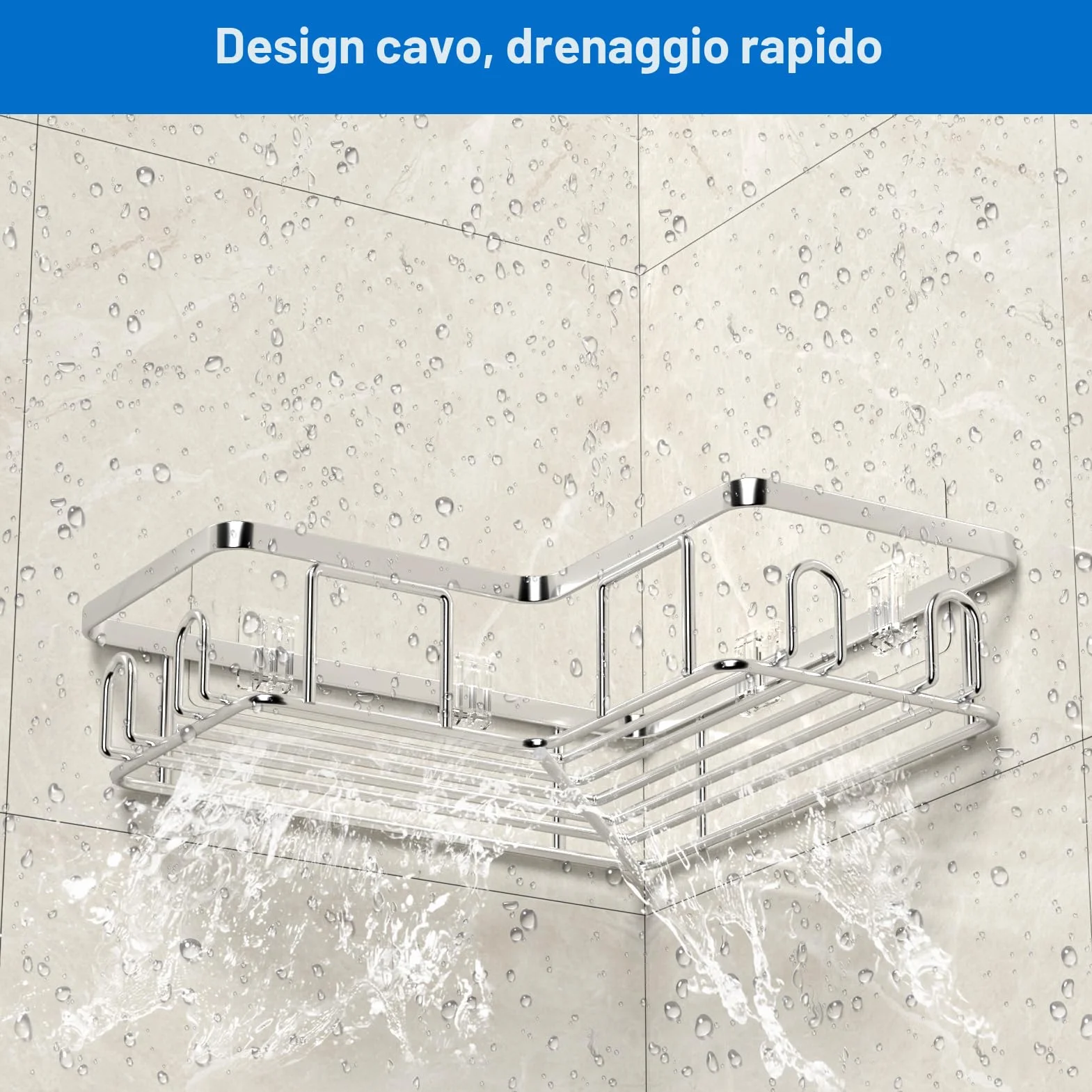 Mensola Doccia Angolare Porta Sapone Acciaio Inox 2 Pezzi Argento