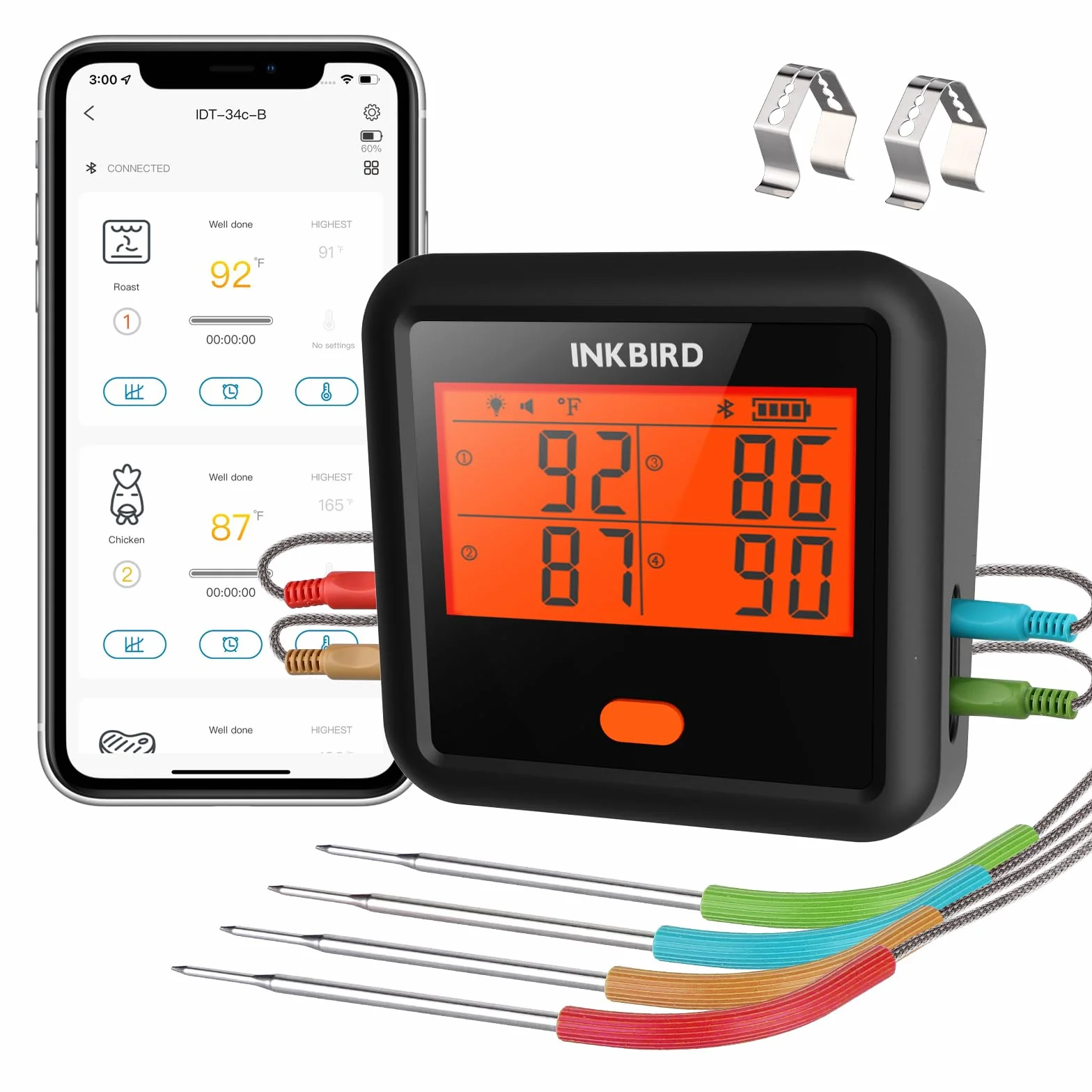 INKBIRD IDT-34C-B Termometro Barbecue Bluetooth 4 sonde